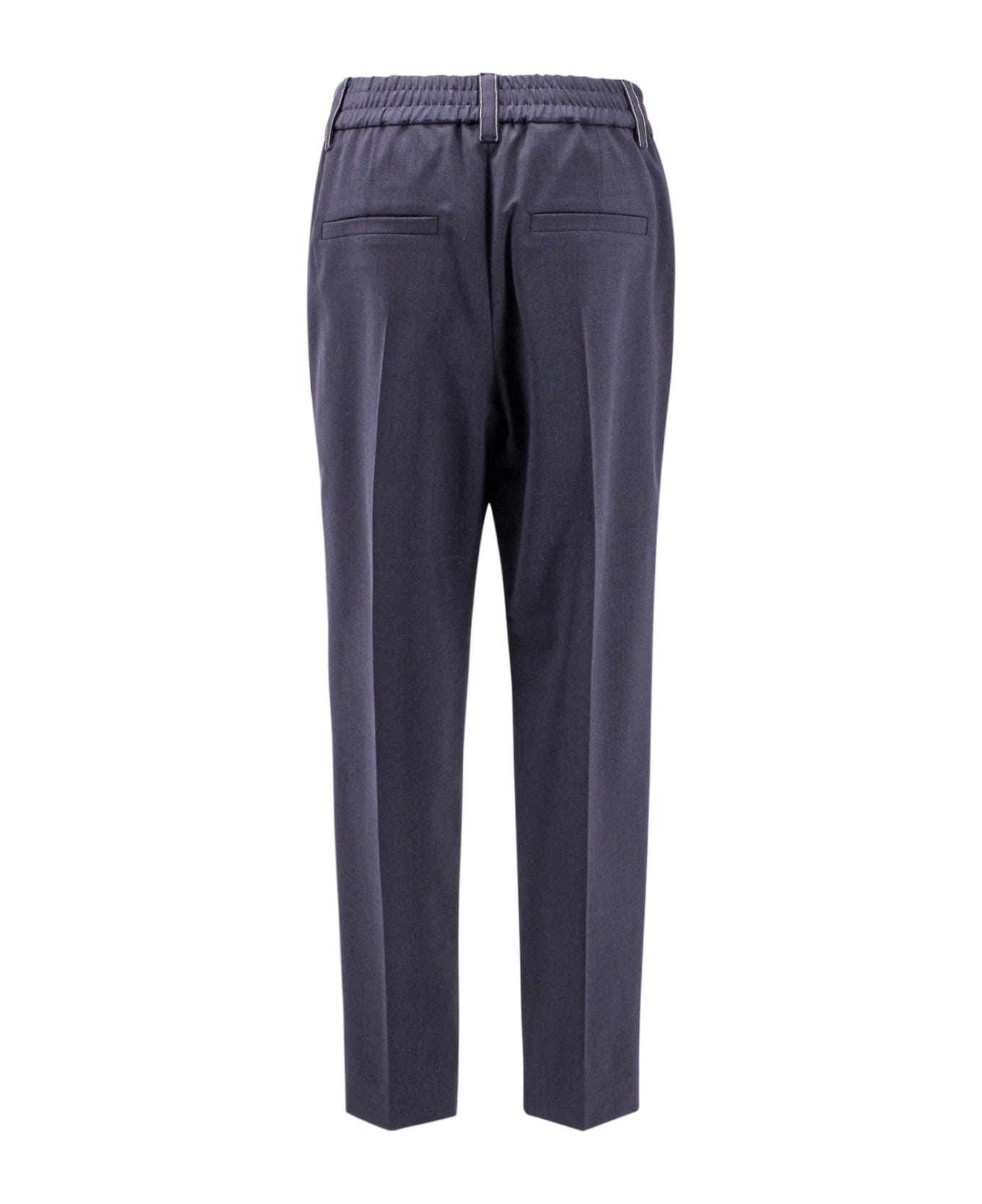 Brunello Cucinelli Trousers Made Of Fine Fresh Stretch Wool With Elastic Waistband And Side Welt Pockets - Blu ボトムス