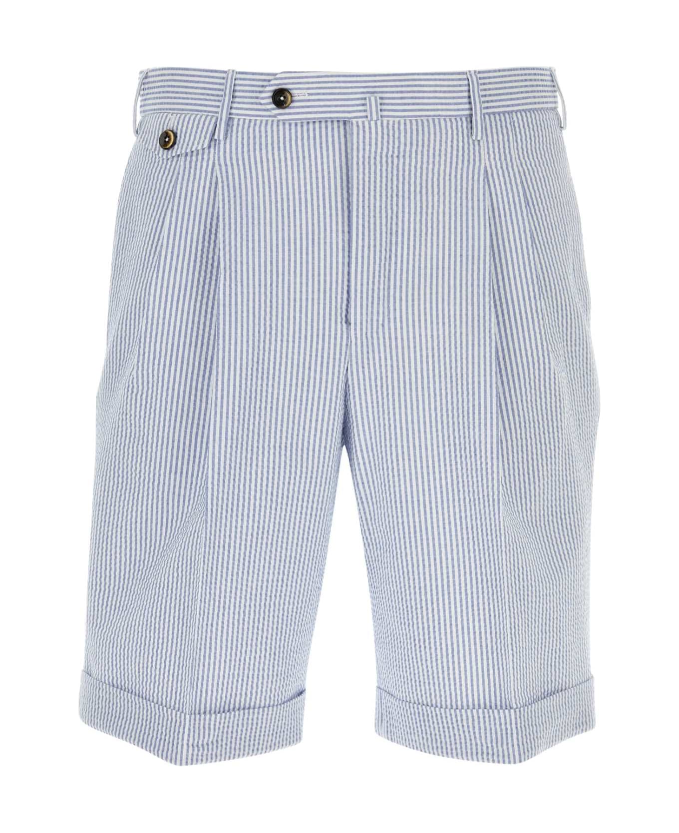 PT01 Embroidered Stretch Cotton Bermuda Shorts - AZZURROBIANCO