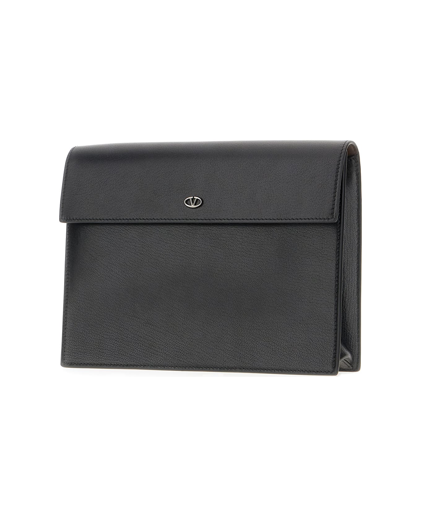 Valentino Garavani Black Leather Clutch - NERO MARRONE