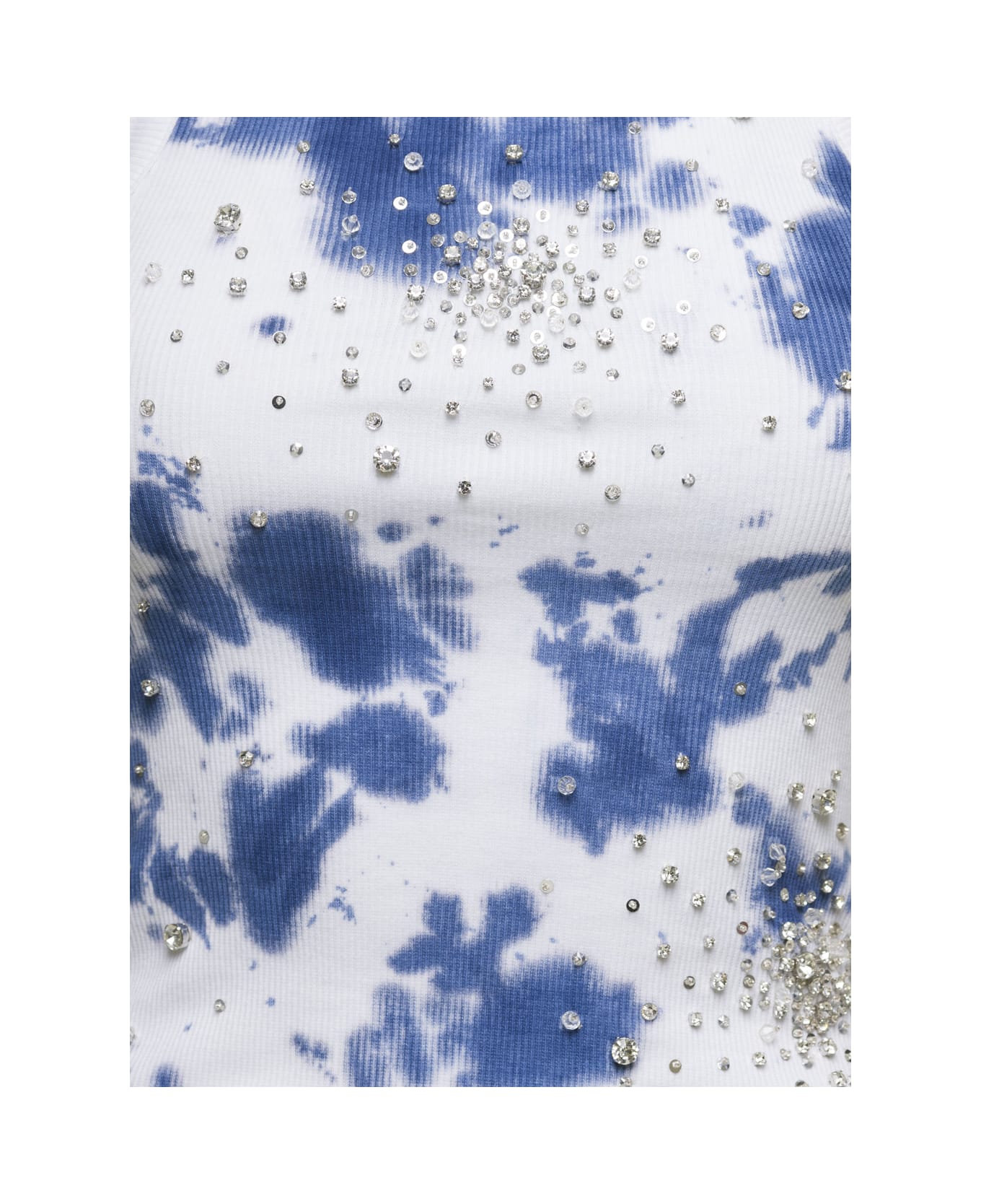 Des Phemmes White Tank Top With Sequins And Tie Die In Cotton Woman - Blu タンクトップ