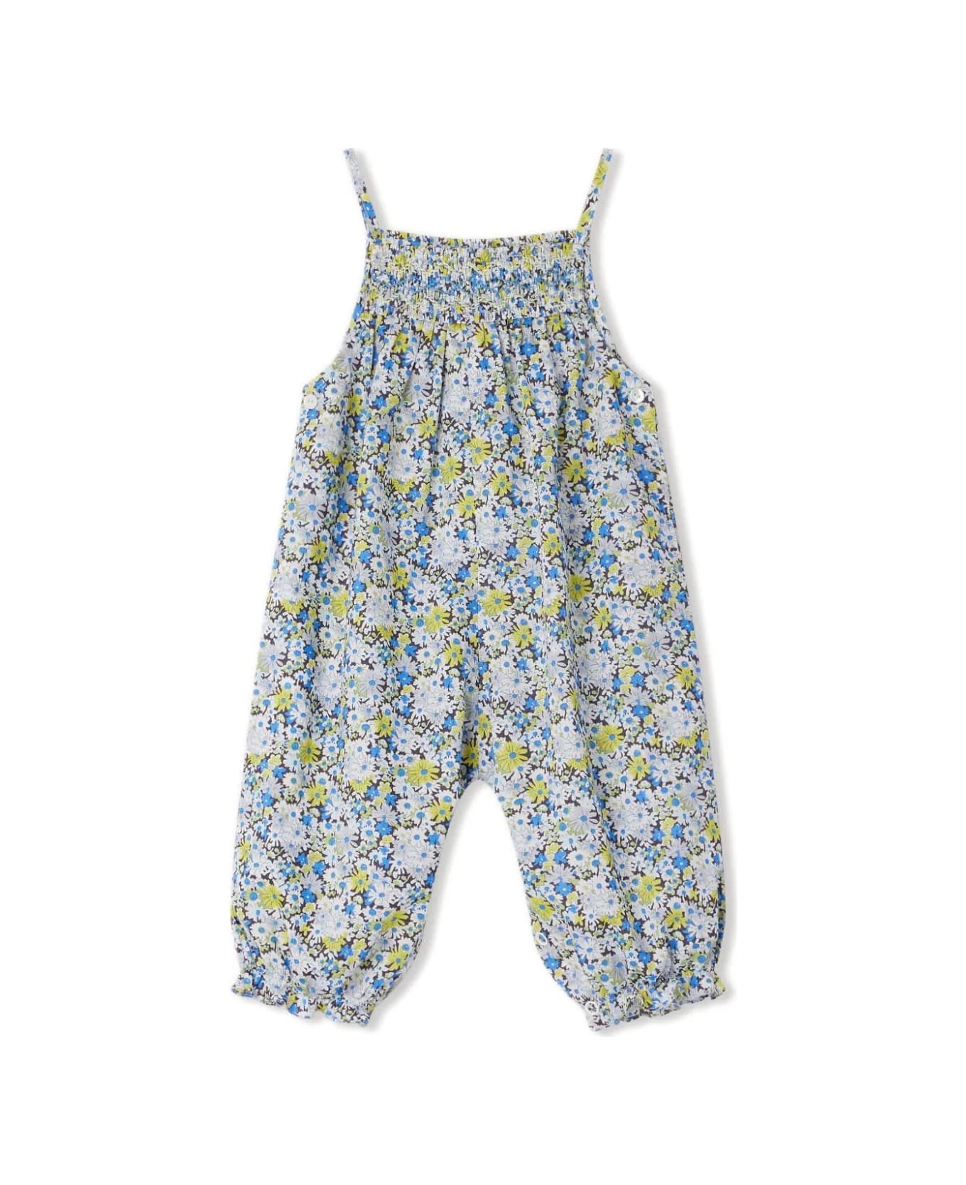 Bonpoint Lilisy Smocked Overalls In Blue Flowers - Blue