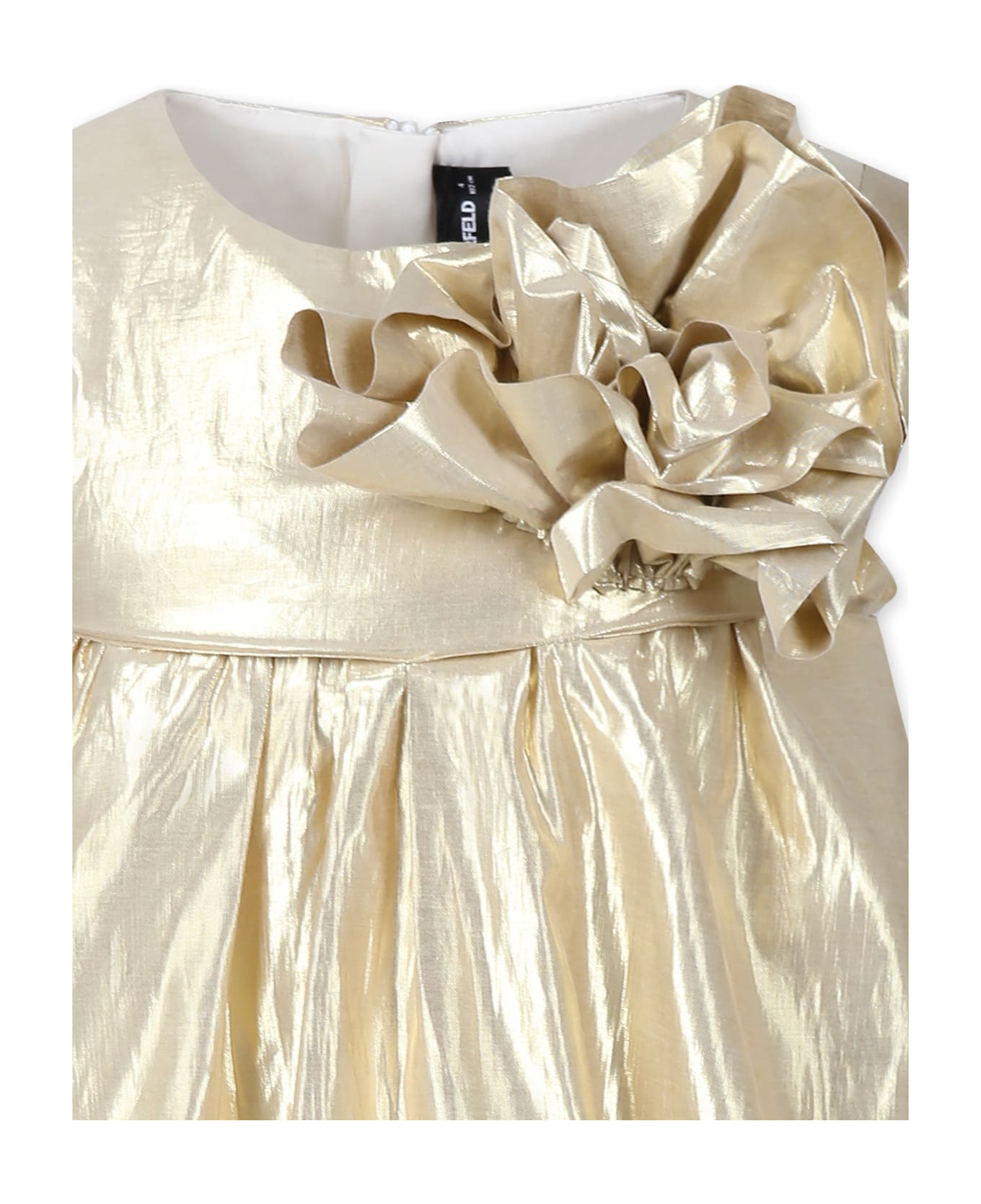Karl Lagerfeld Kids Gold Dress For Girl With Flower - Gold