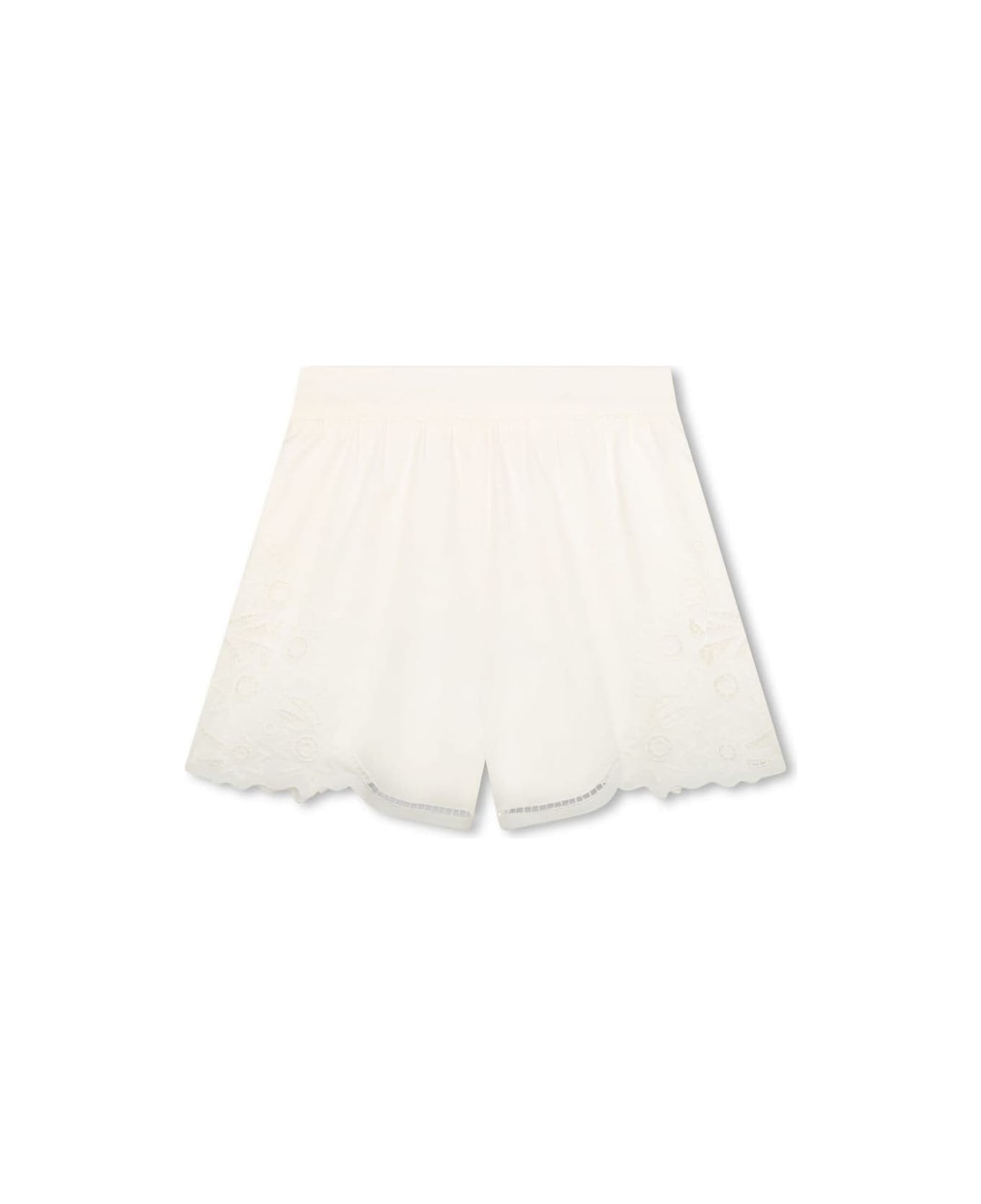 Chloé White Embroidered Shorts In Cotton Girl - White