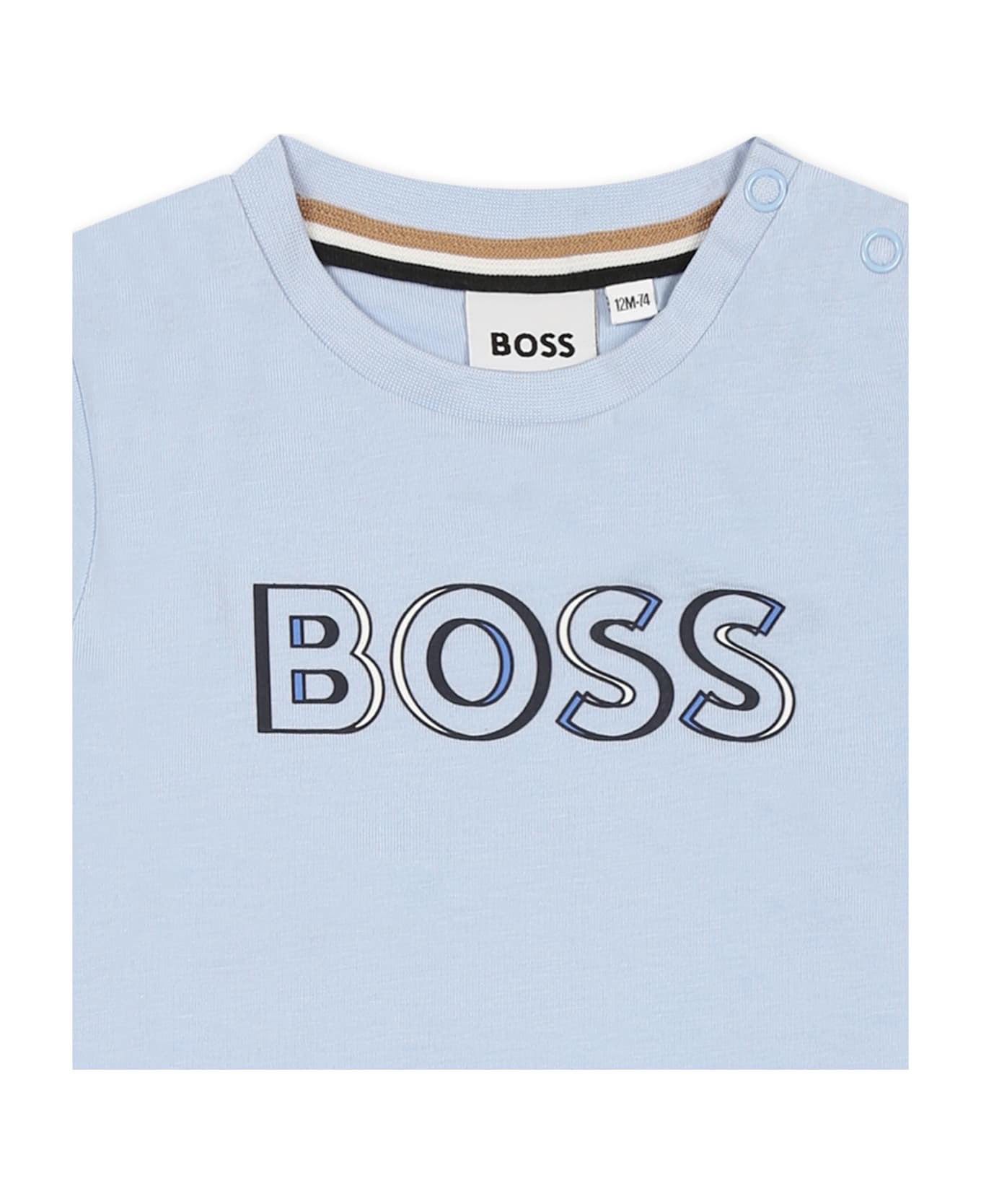 Hugo Boss Light Blue T-shirt For Baby Boy With Logo - Light Blue