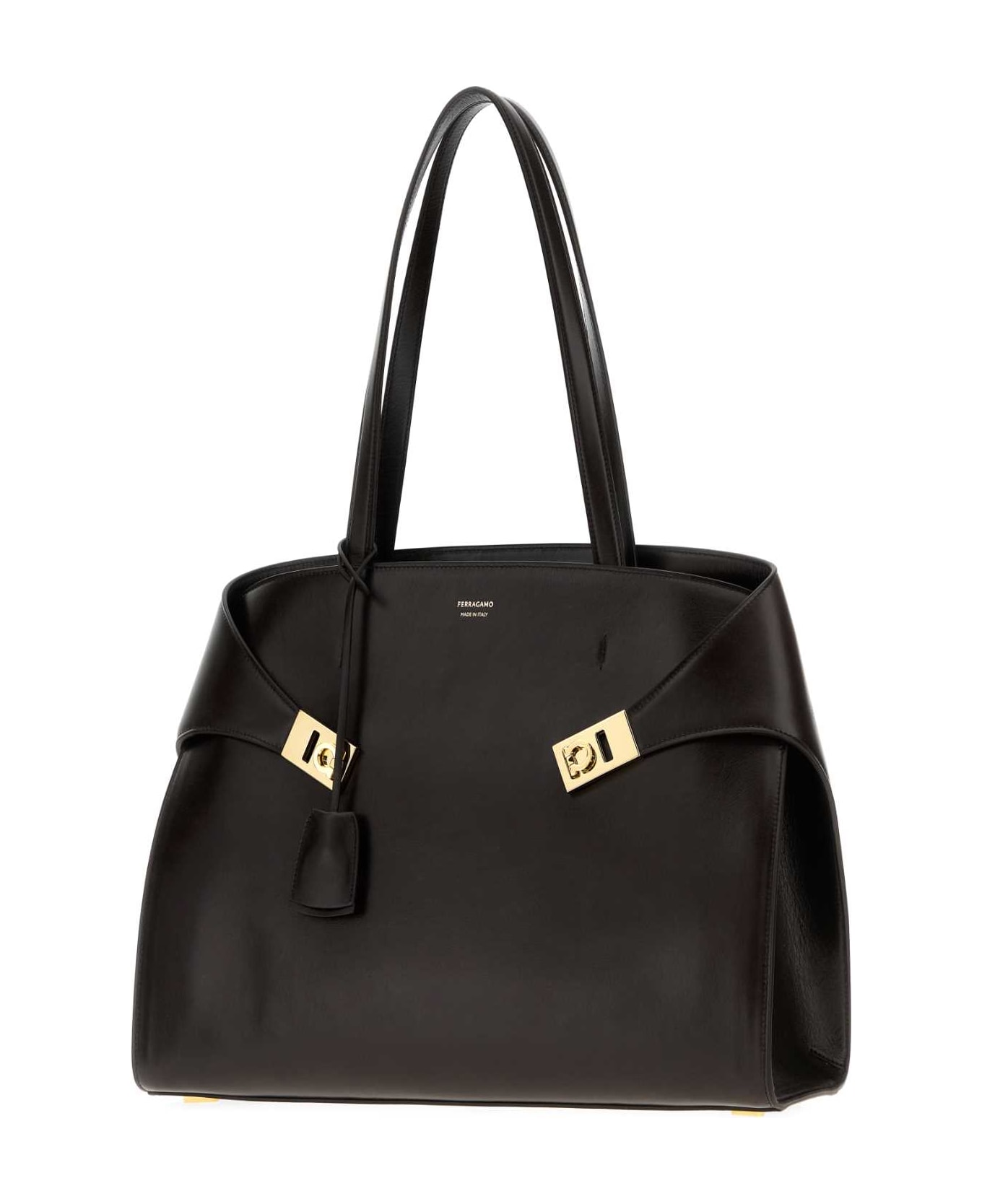 Ferragamo Dark Brown Hug Shopping Bag - BLACK