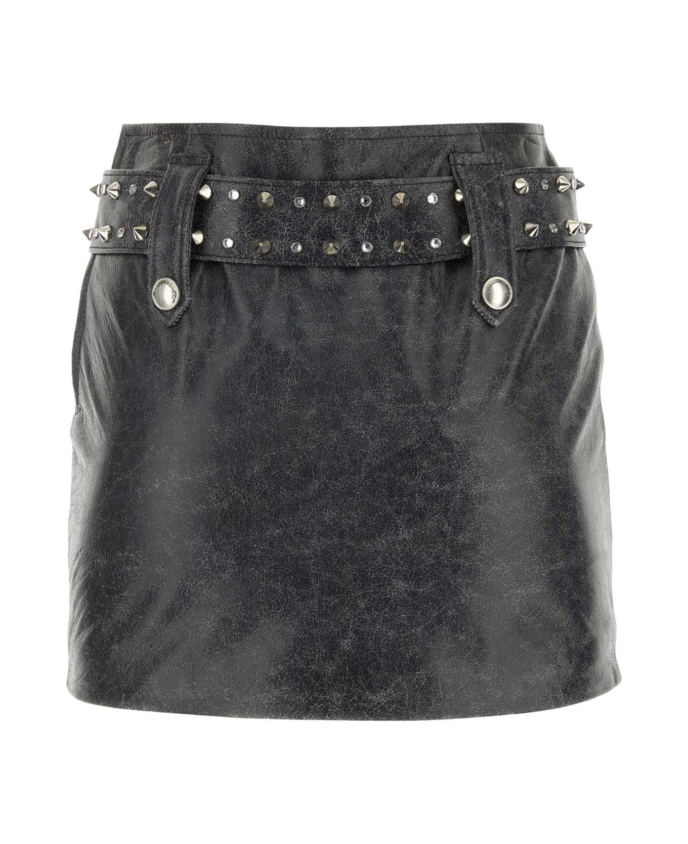 Alessandra Rich Grey Leather Mini Skirt - DARKGREY