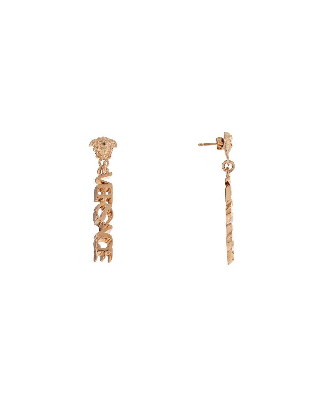 Versace Gold Metal Lion Head Earrings With Three-dimensional Effect - Versace Gold