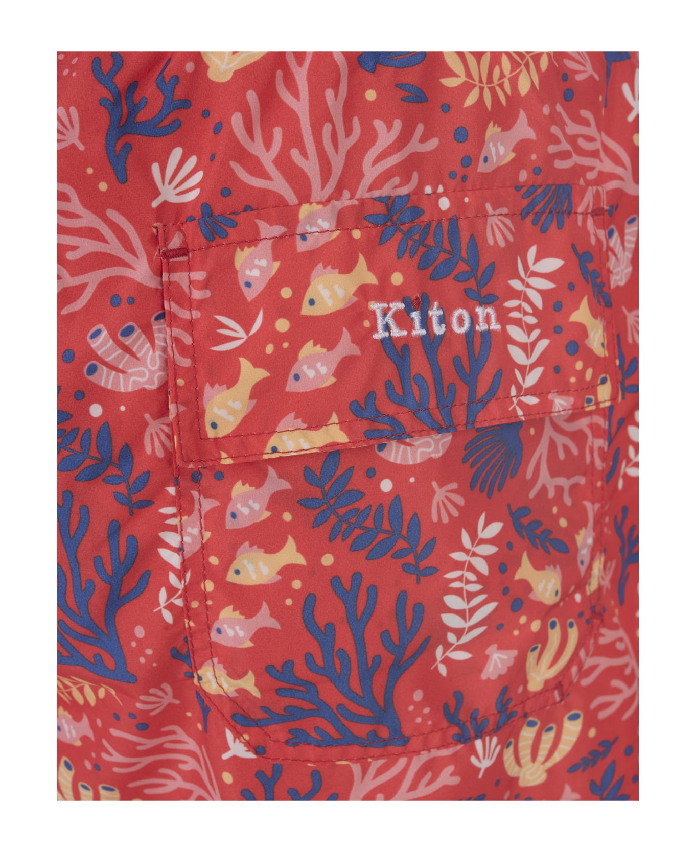 Kiton Red Swim Shorts With Fish And Coral Pattern - Red