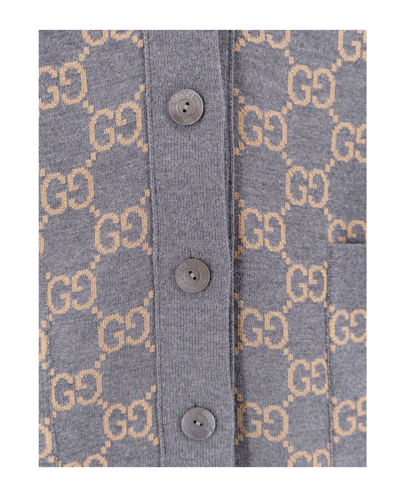 Gucci Monogrammed Intarsia Button-up Cardigan - Grey/camel