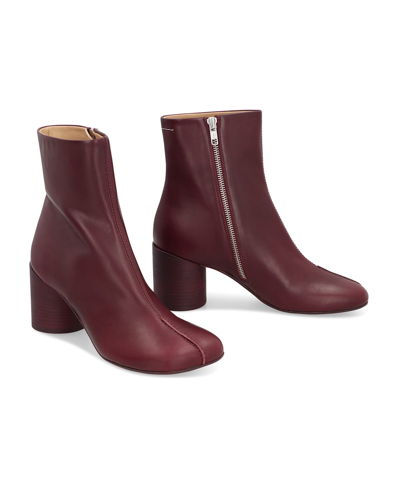 MM6 Maison Margiela 
anatomic
 Burgundy Leather Ankle Boots - Burgundy