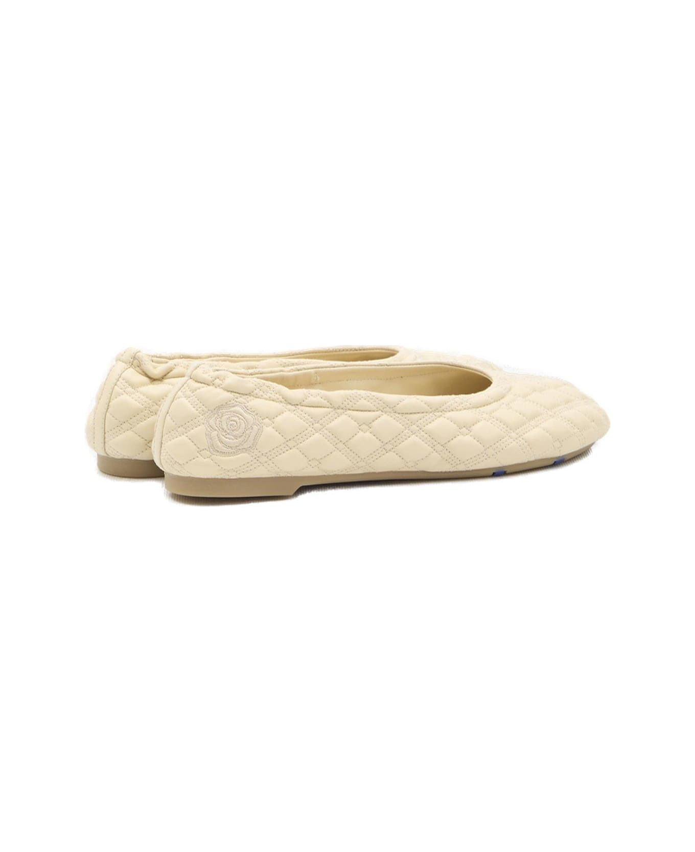 Burberry Quilted Slip-on Ballerina Shoes - White