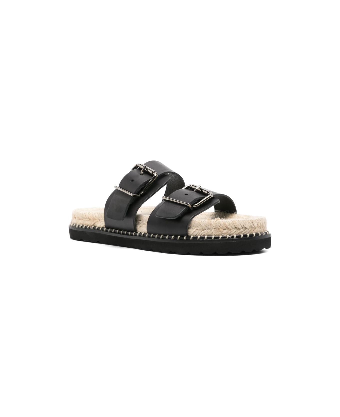 Castañer Ter Leather Flat Sandals - Black