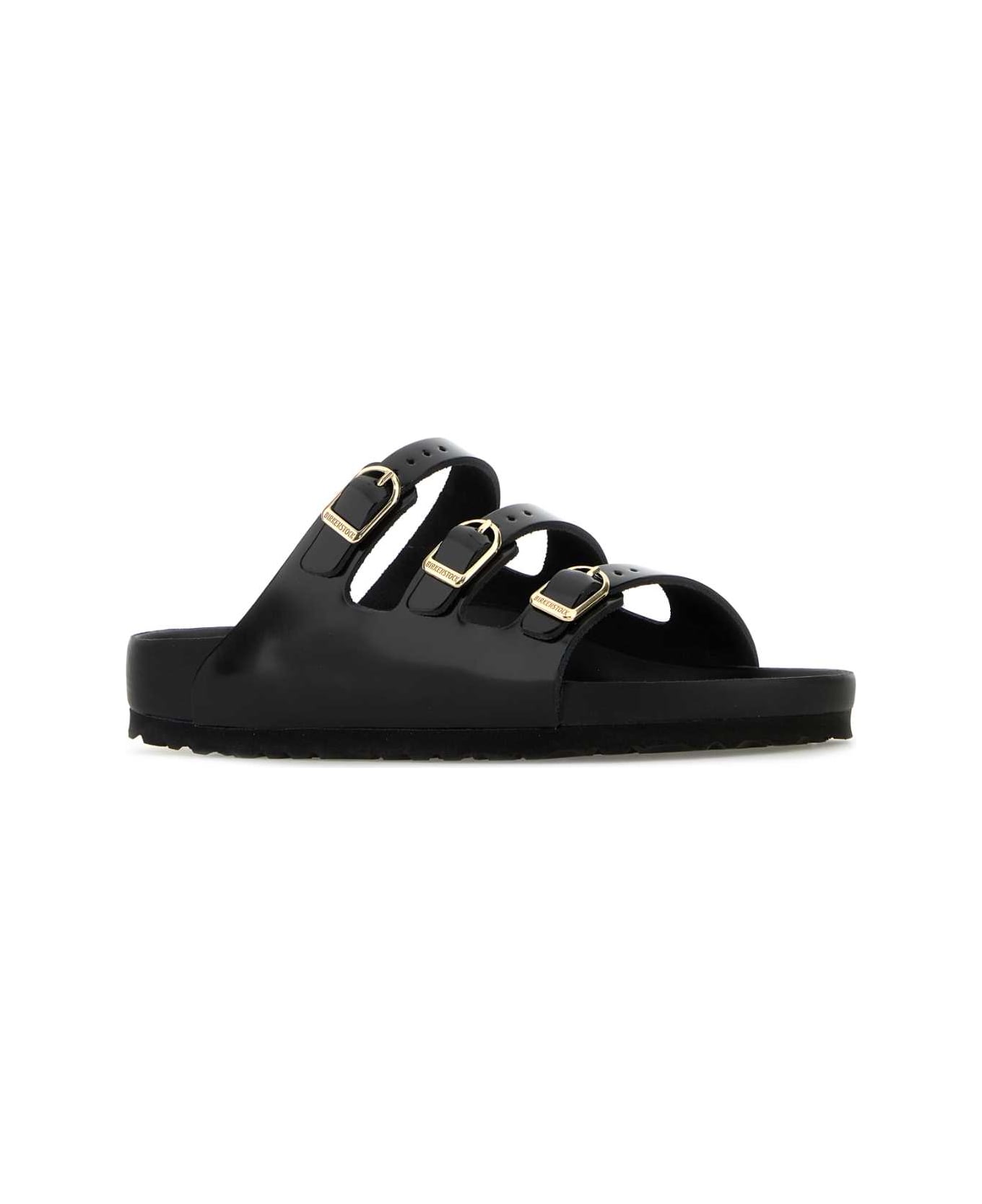 Birkenstock Black Leather Florida Slippers - BLACK