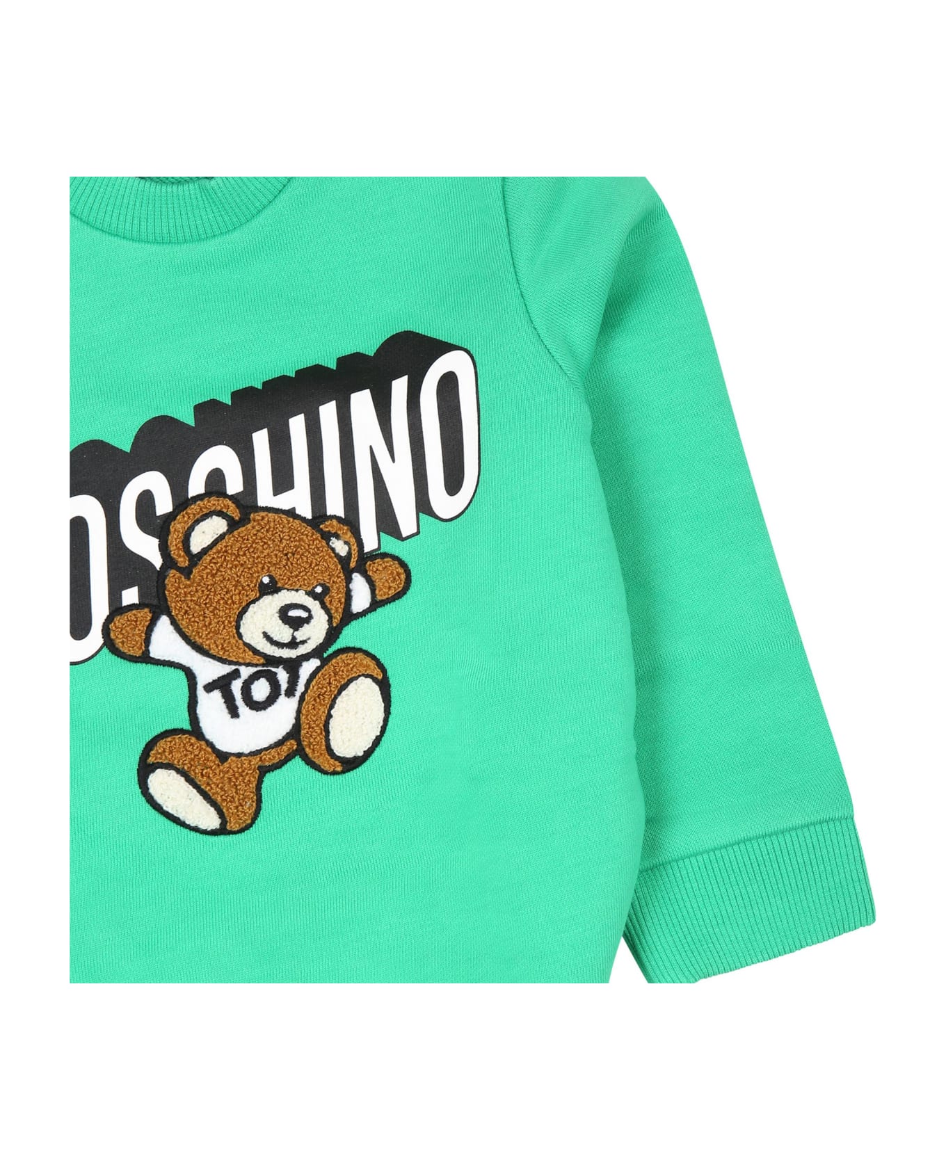 Moschino Green Sweatshirt For Baby Boy With Teddy Bear And Logo - Green