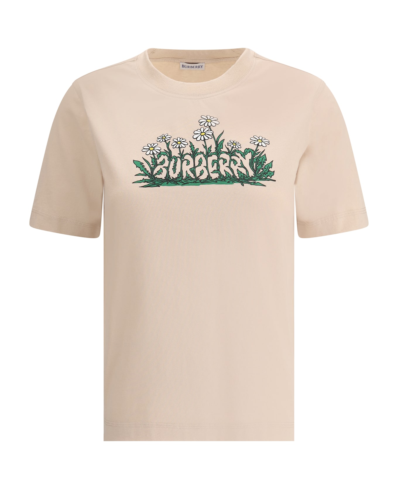 Burberry Beige Cotton T-shirt With Flower Print - Teacup
