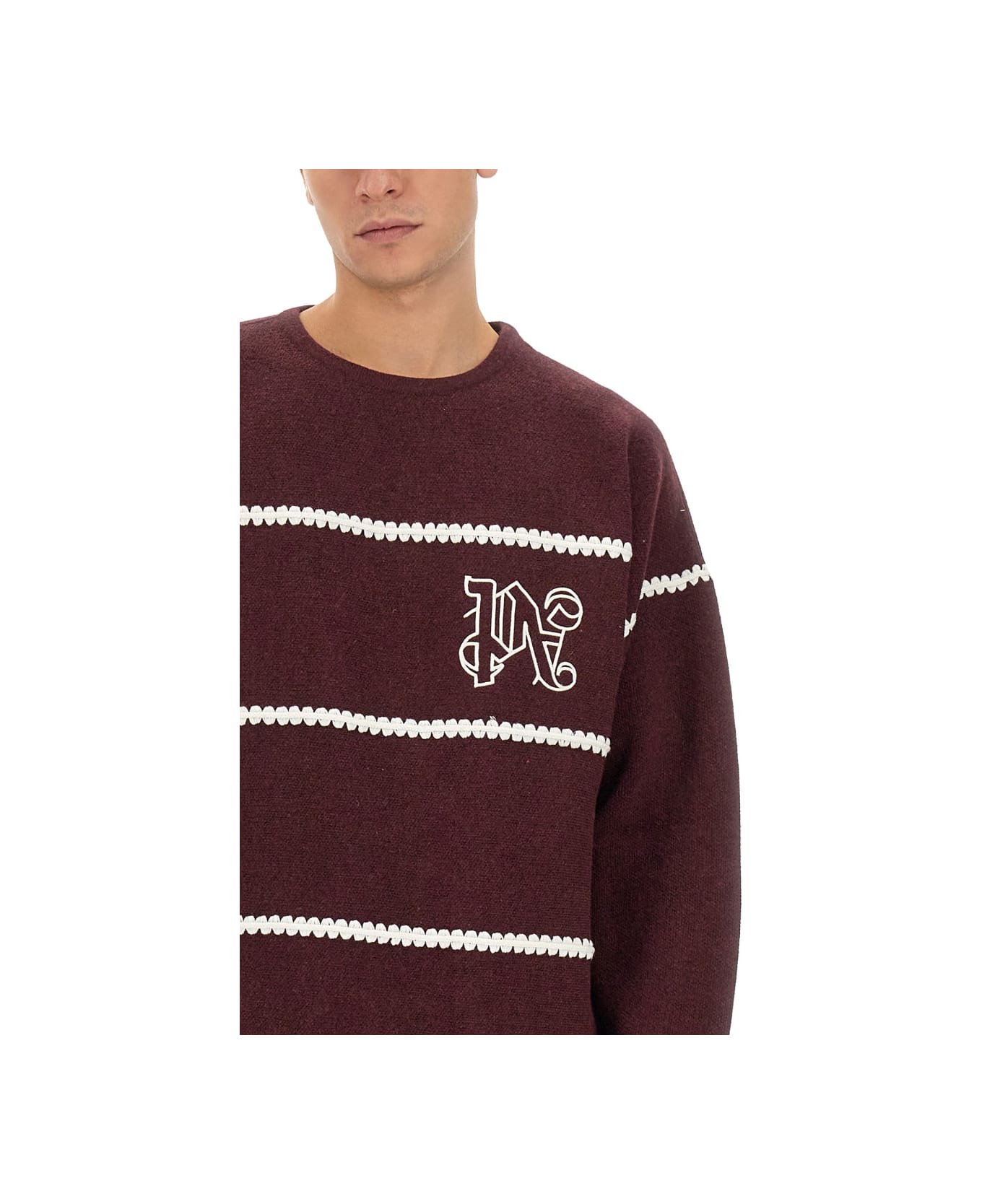 Palm Angels Monogram Striped Sweater - BORDEAUX ニットウェア