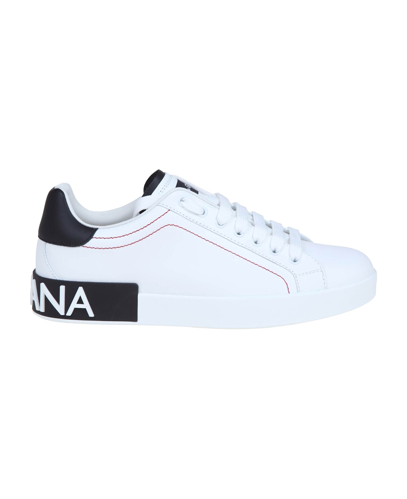 Dolce & Gabbana Portofino Sneakers In White Leather - white/black