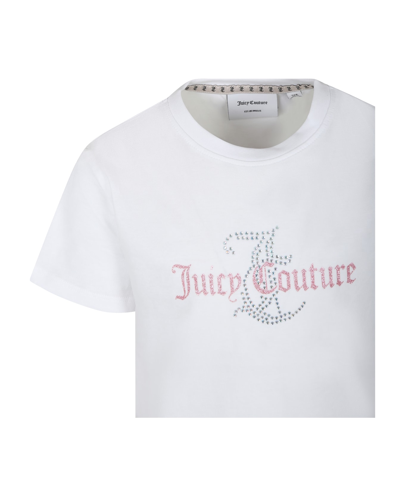 Juicy Couture White T-shirt For Girl With Logo And Strass - White