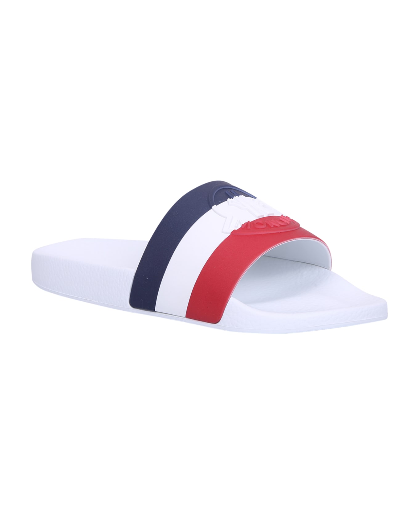 Moncler Striped Embossed-logo Slides - White