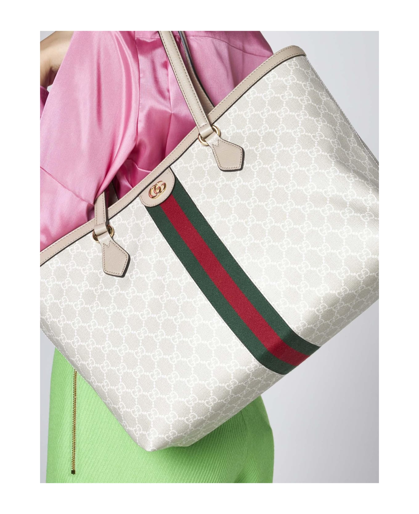 Gucci Ophidia Gg Canvas Medium Tote Bag - Beige/white トートバッグ