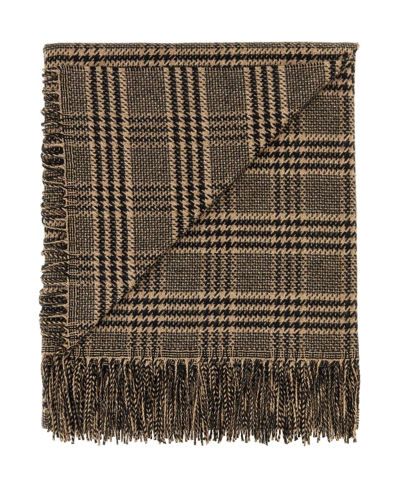 Saint Laurent Embroidered Silk Blend Scarf - BLACK/BEIGE スカーフ＆ストール