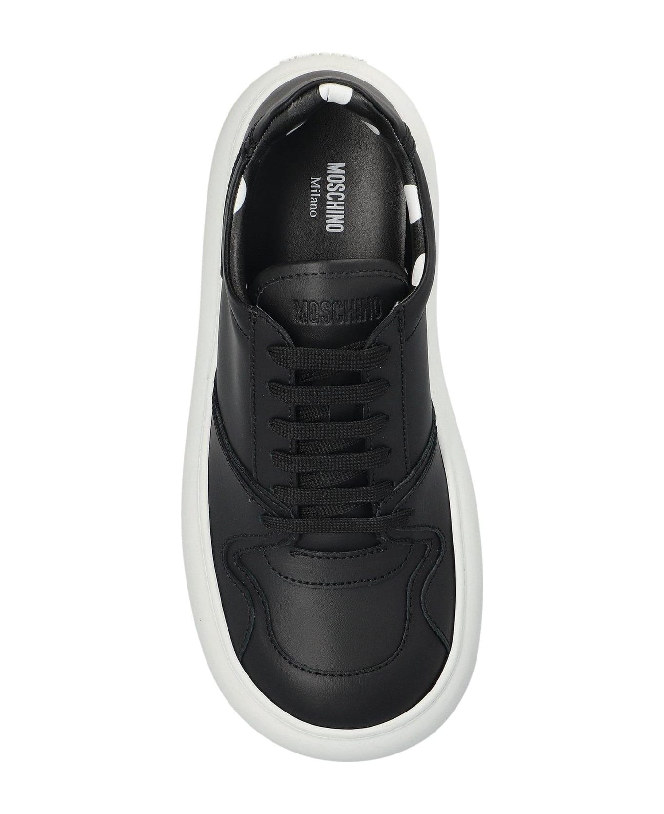 Moschino Round Toe Lace-up Sneakers - BLACK