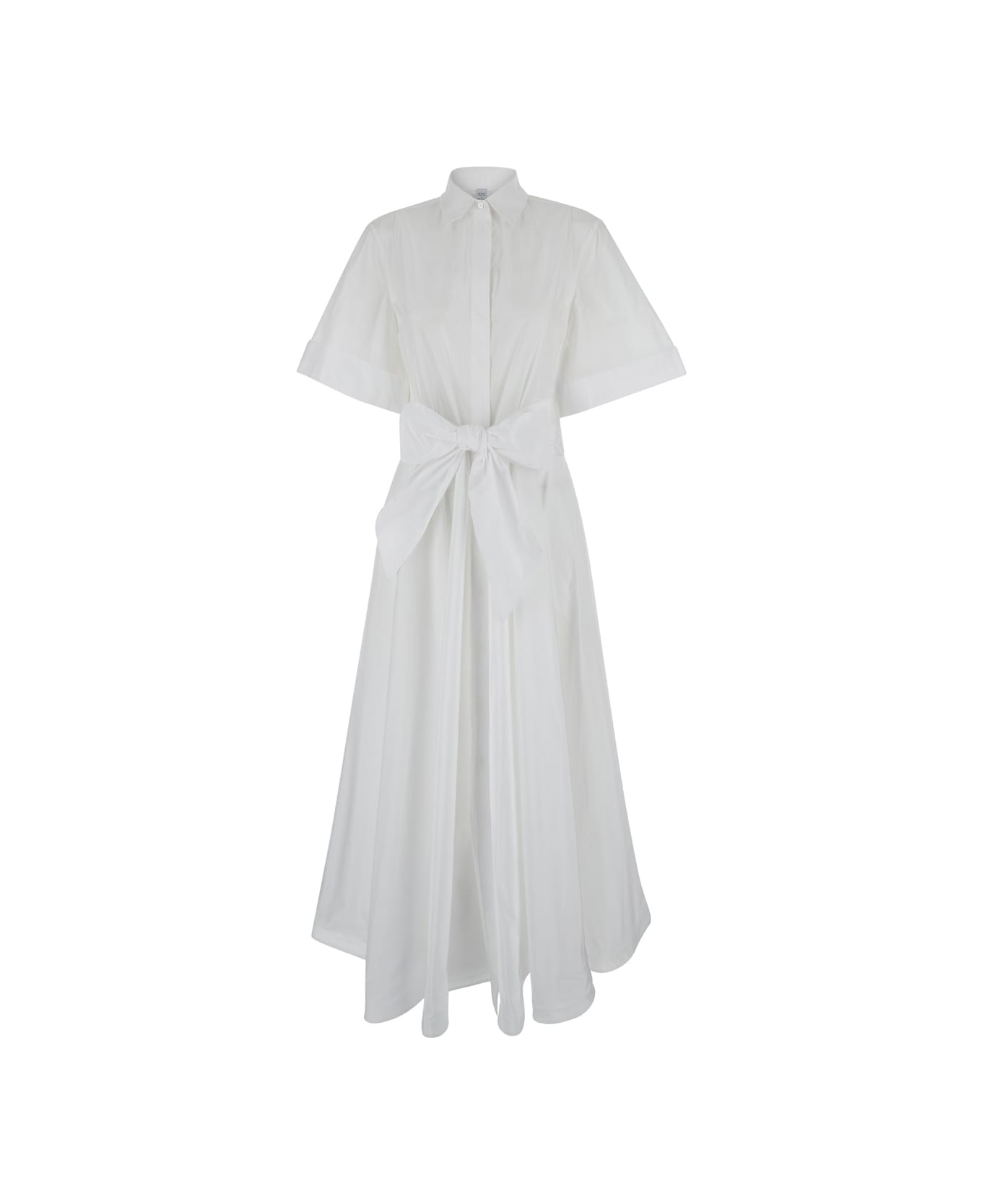 Sara Roka White Chemisier Long Dress In Techno Fabric Woman - White