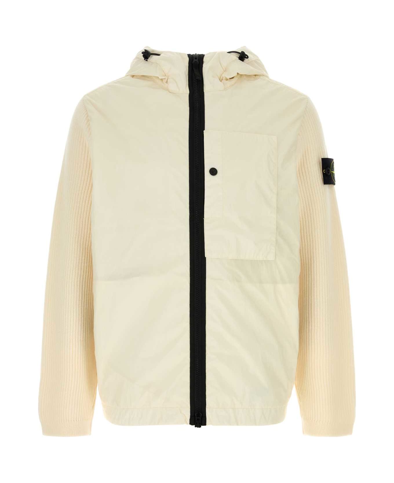 Stone Island Ivory Wool And Nylon Jacket - NATURAL