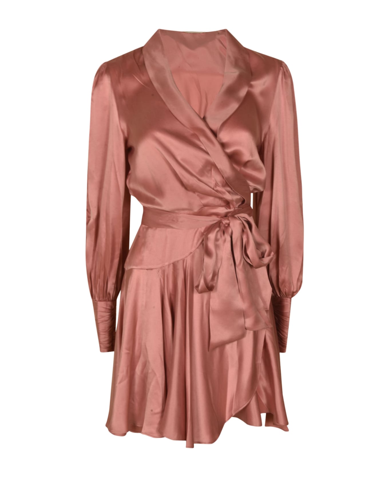 Zimmermann Tie-waist Asymmetric Longsleeved Short Dress - Pink