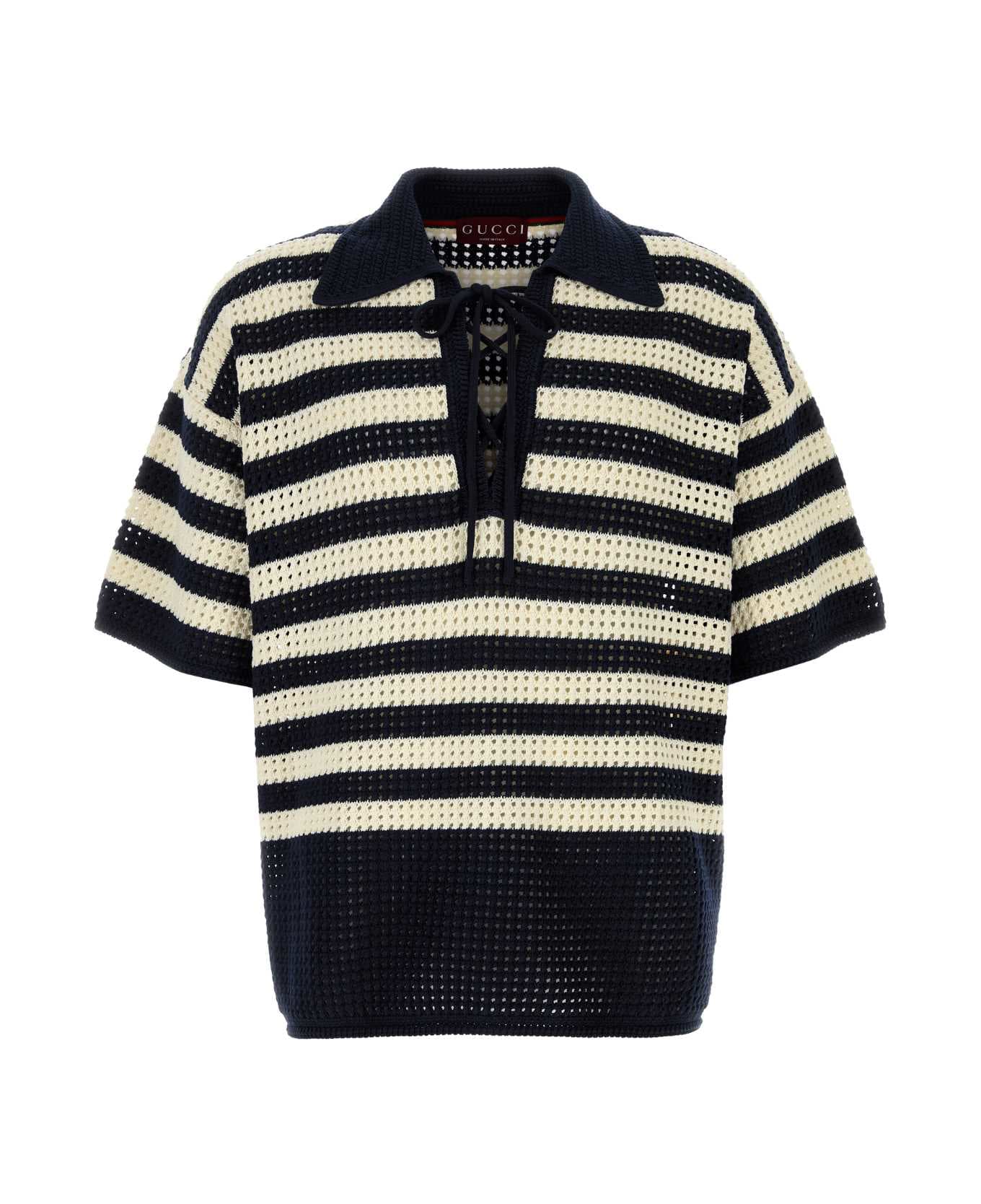 Gucci Embroidered Crochet Polo Shirt - CLASSICBLUEWHITE