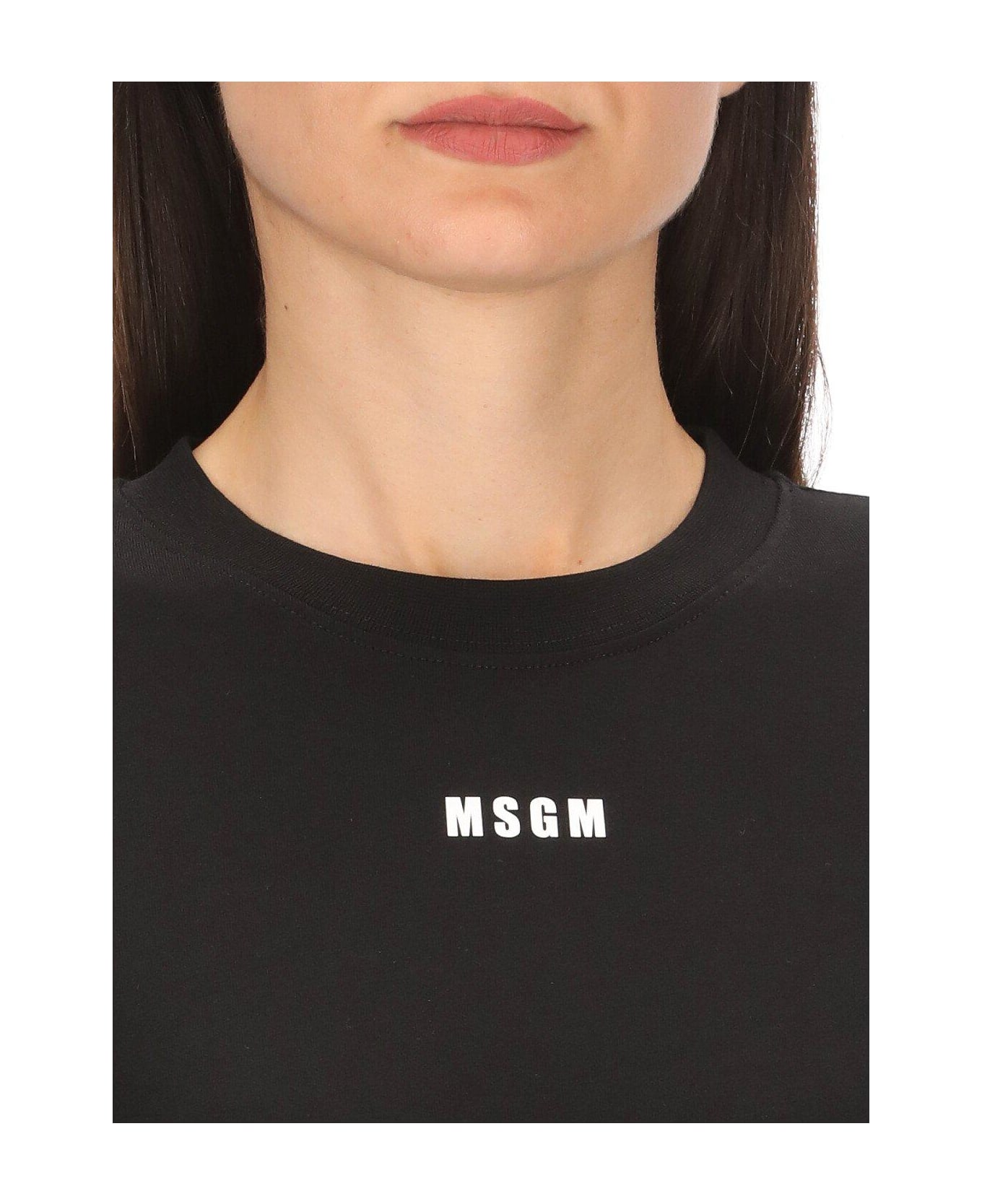 MSGM Logo Printed Long-sleeved T-shirt - Black