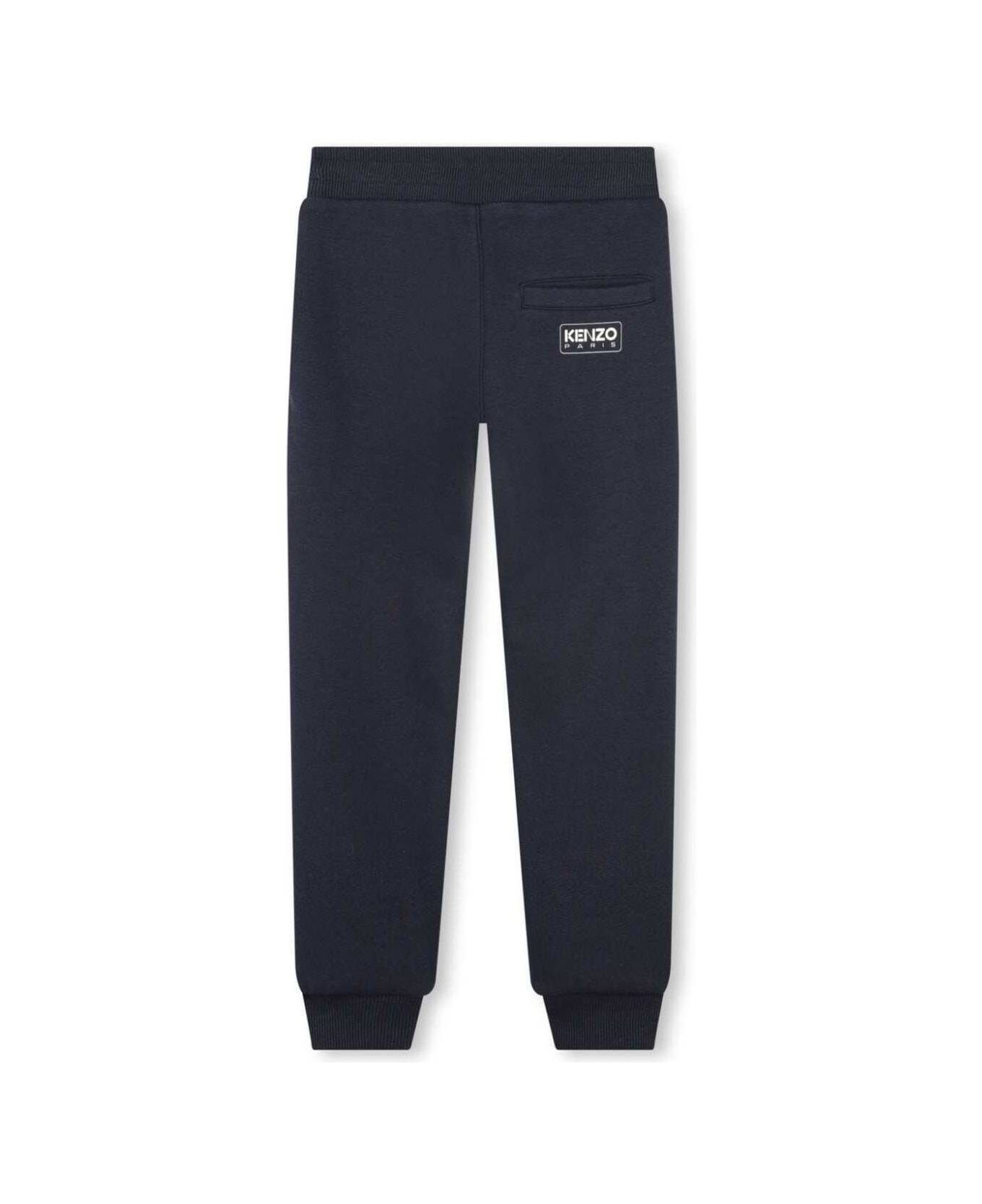 Kenzo Kids Blue Pants With Elastic Drawstring Waist And Logo Patch On The Rear In Cotton Blend Boy - Blu