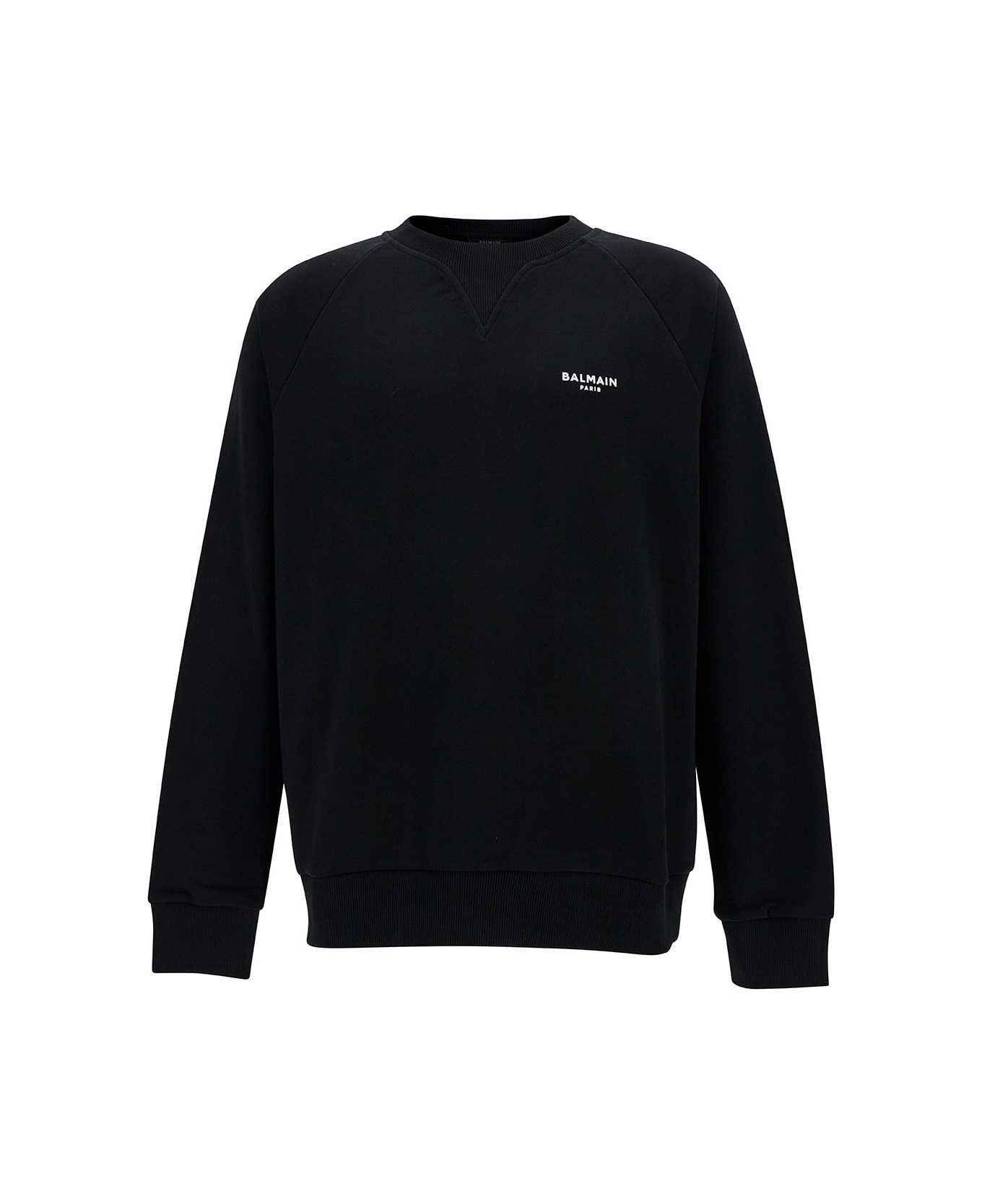 Balmain Black Crewneck Sweatshirt With Contrasting Logo Print At The Front In Cotton Man - Black