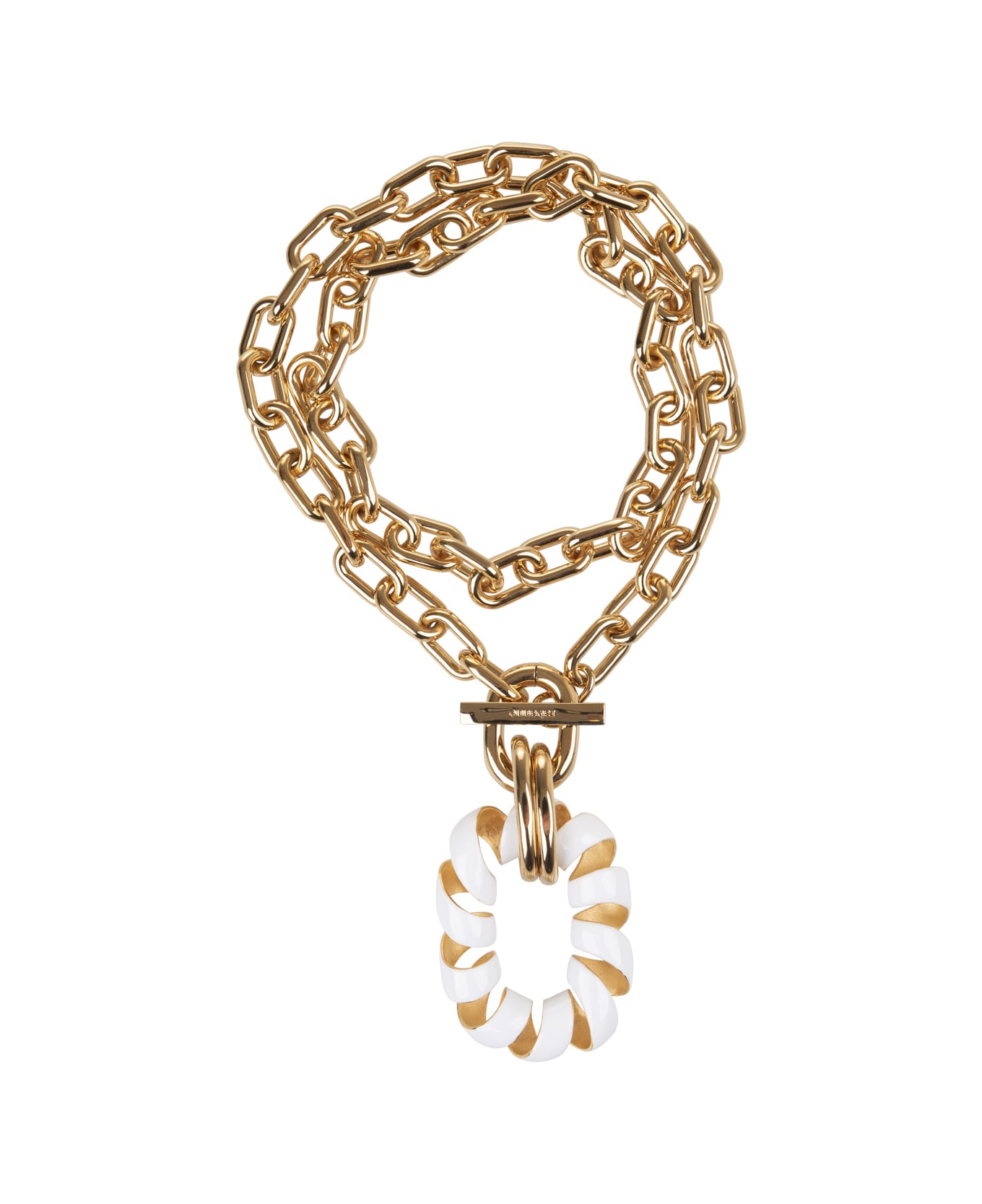 Paco Rabanne Gold Double Xl Link Twist Necklace With White Pendant - Gold