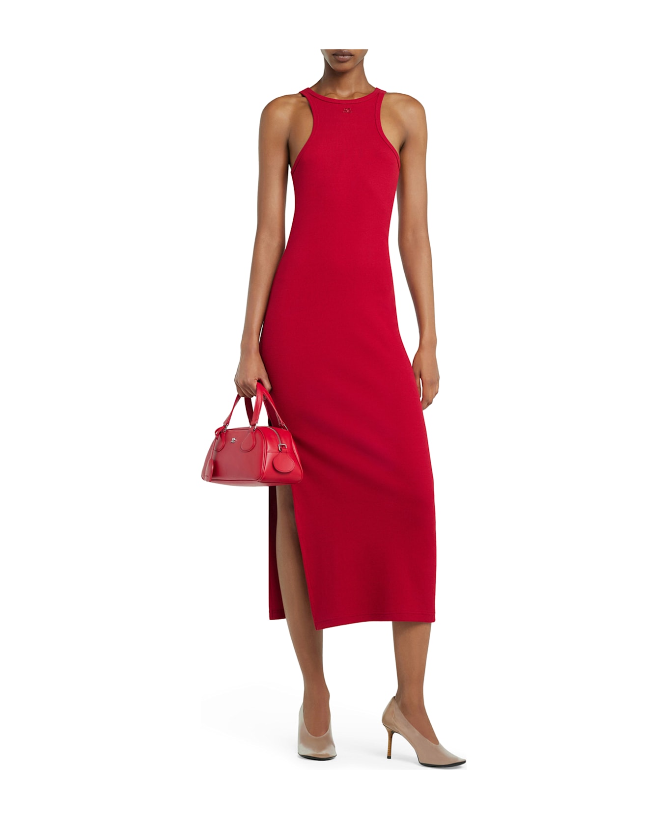 Courrèges Long Jersey Dress With Side Split - Red