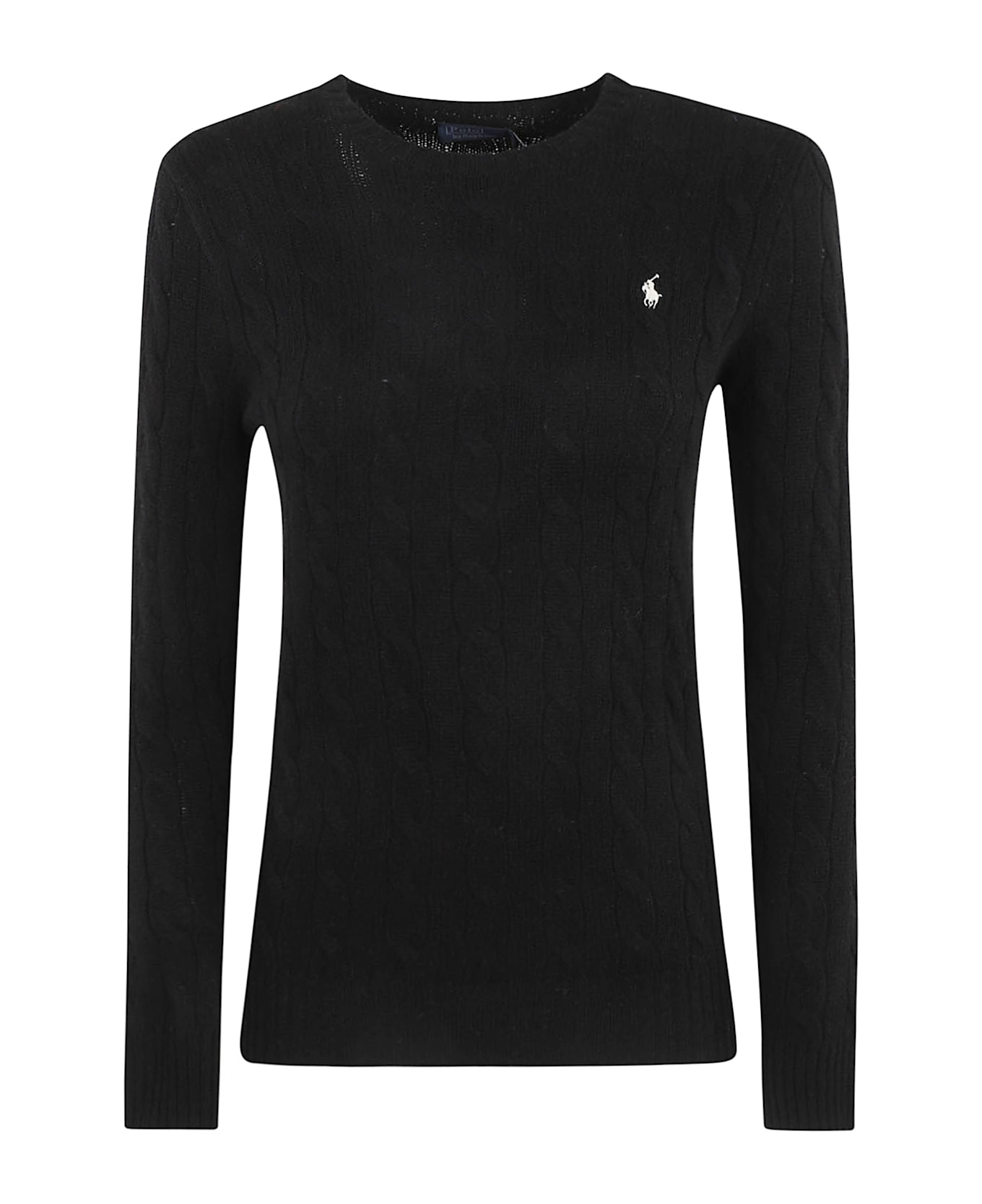 Ralph Lauren Logo Embroidered Cable Knit Sweater - Polo Black