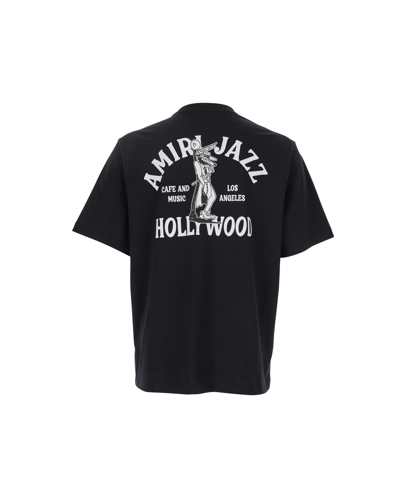 AMIRI 
jazz Wolf
 Black Crewneck T-shirt With Logo Lettering On The Front And Maxi Print On The Rear In Cotton Man - Black
