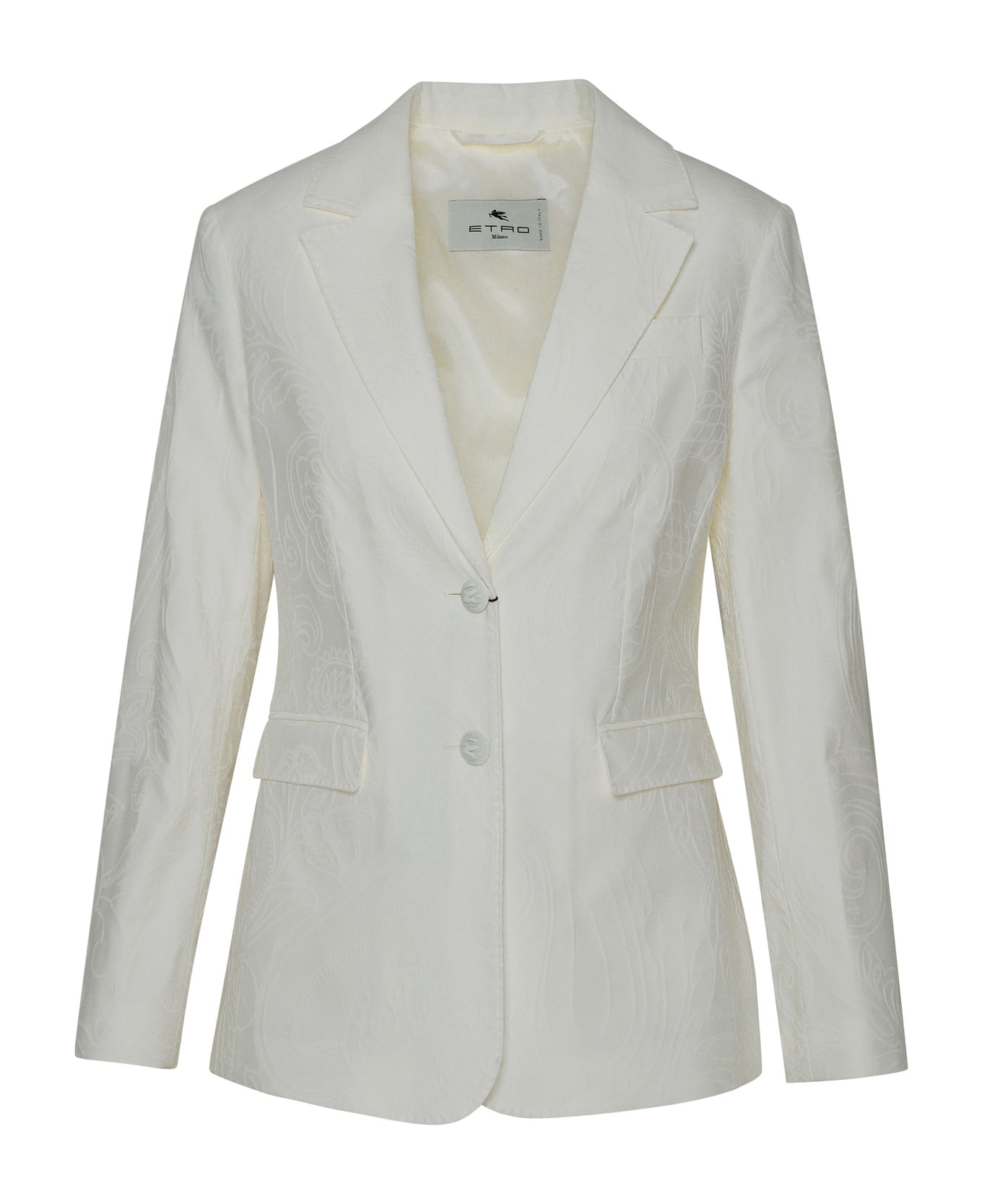 Etro Ivory Cotton Blend Blazer Jacket - Bianco