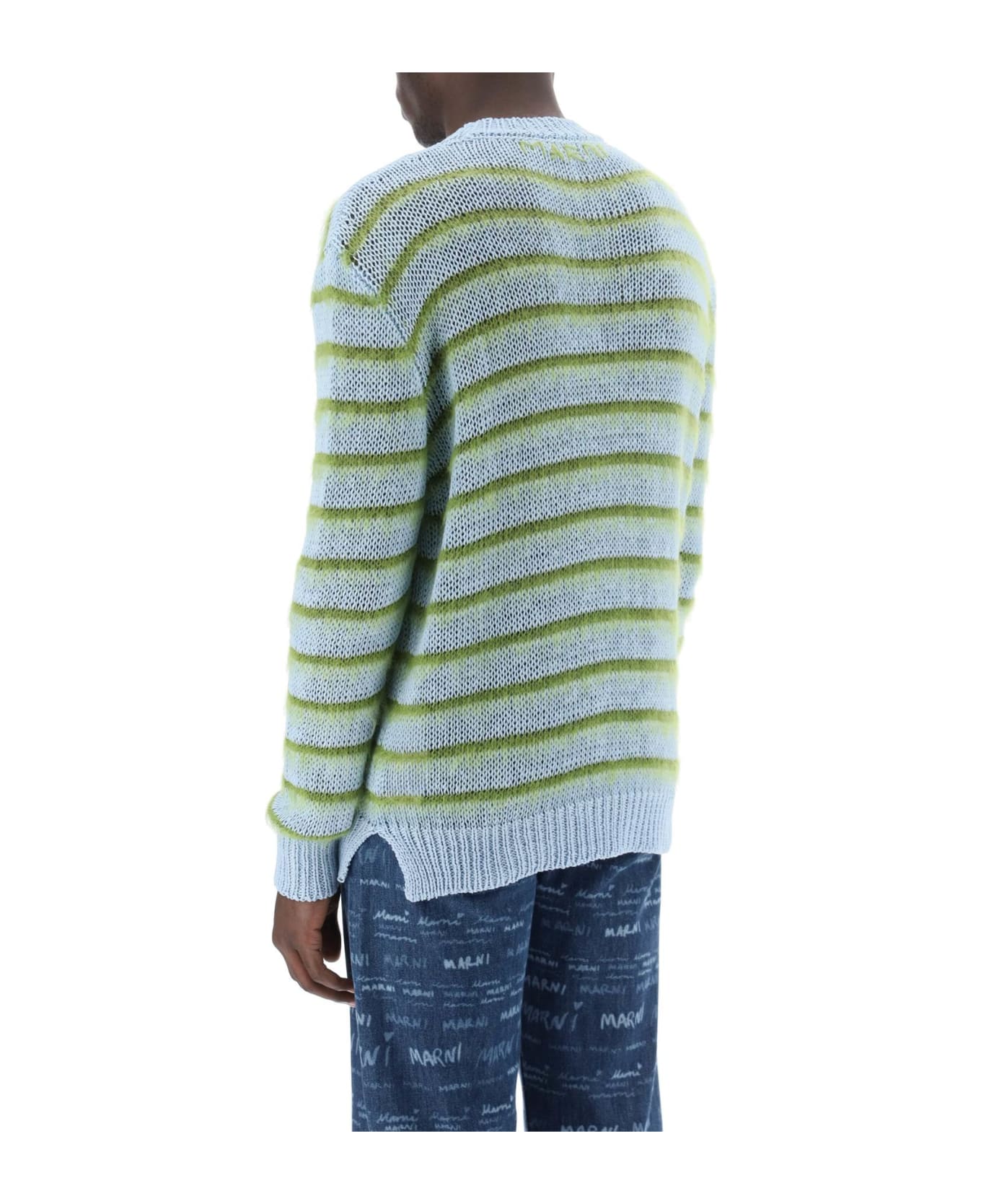 Marni Sweater In Striped Cotton And Mohair - IRIS BLUE (Light blue)