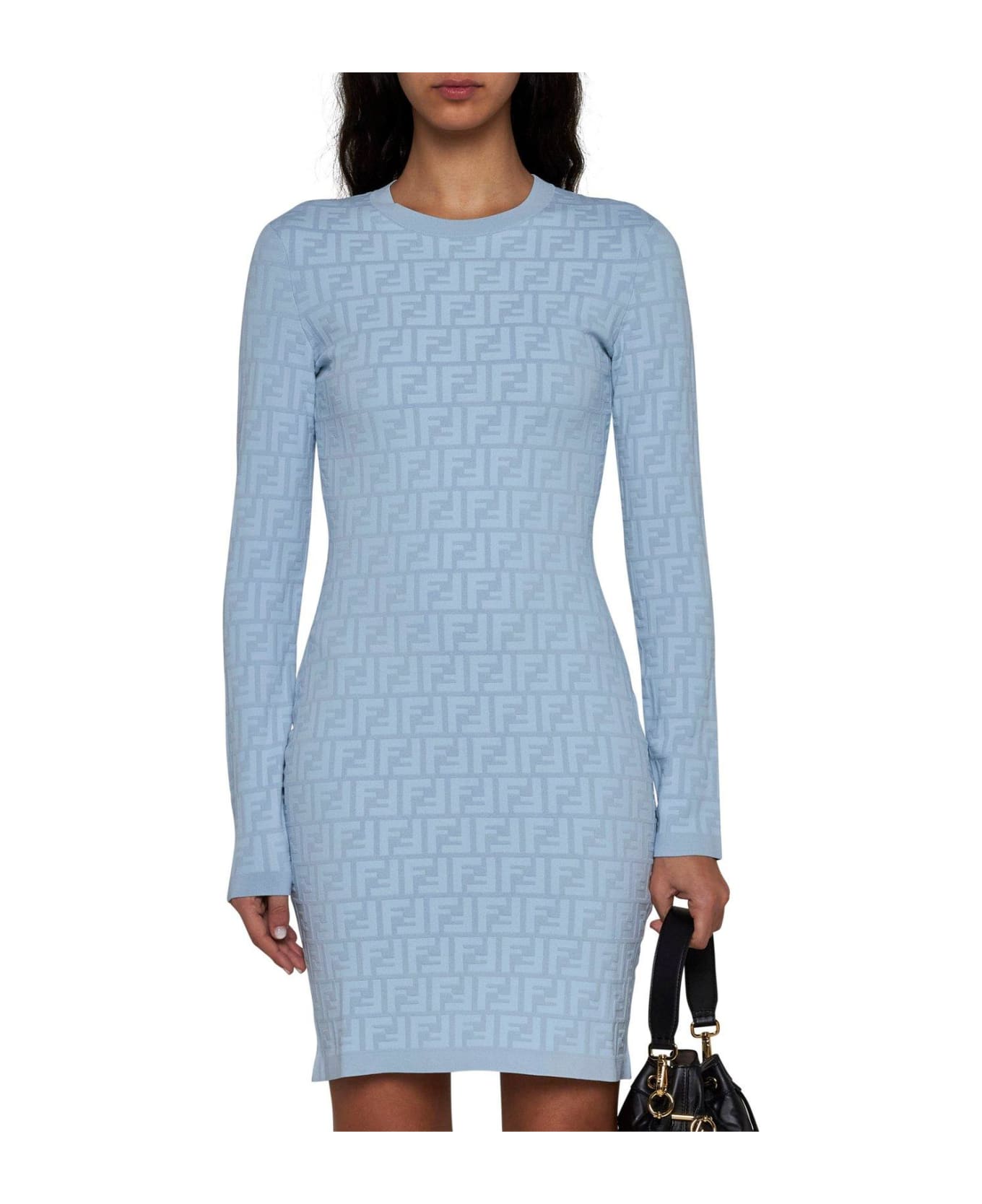 Fendi Ff Jacquard Long Sleeved Crewneck Dress - Clear Blue ワンピース＆ドレス