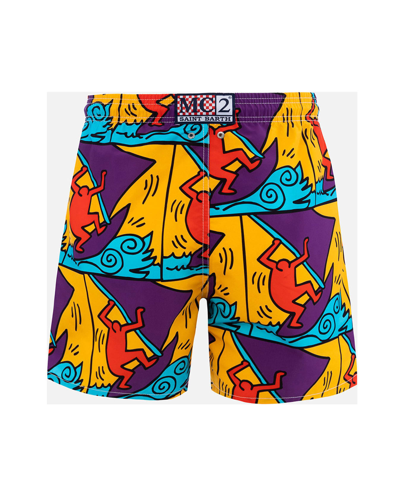 MC2 Saint Barth Man Mid-length Gustavia Swim-shorts With Keith Haring Design Placed Print| Keith Haring Special Edition - YELLOW