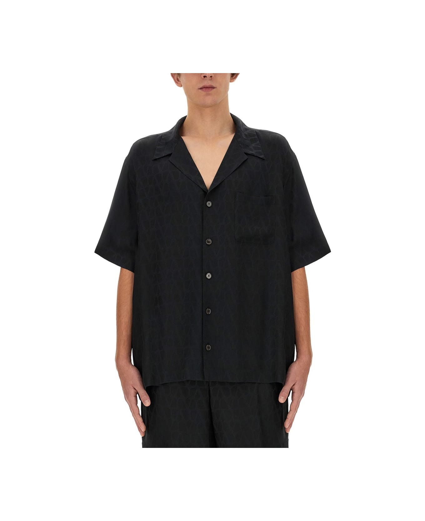 Valentino Bowling Shirt With Iconographe Toile Pattern - BLACK