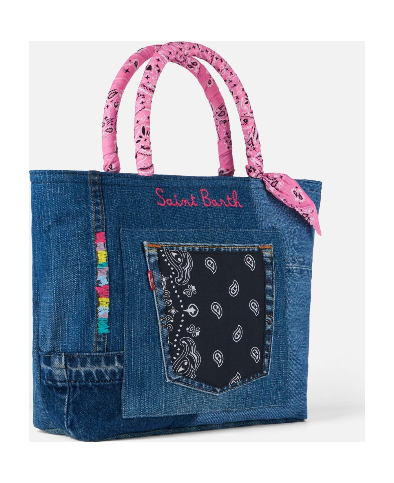 MC2 Saint Barth Denim Patchwork Handbag With Pink Bandanna Handles - GREY トートバッグ