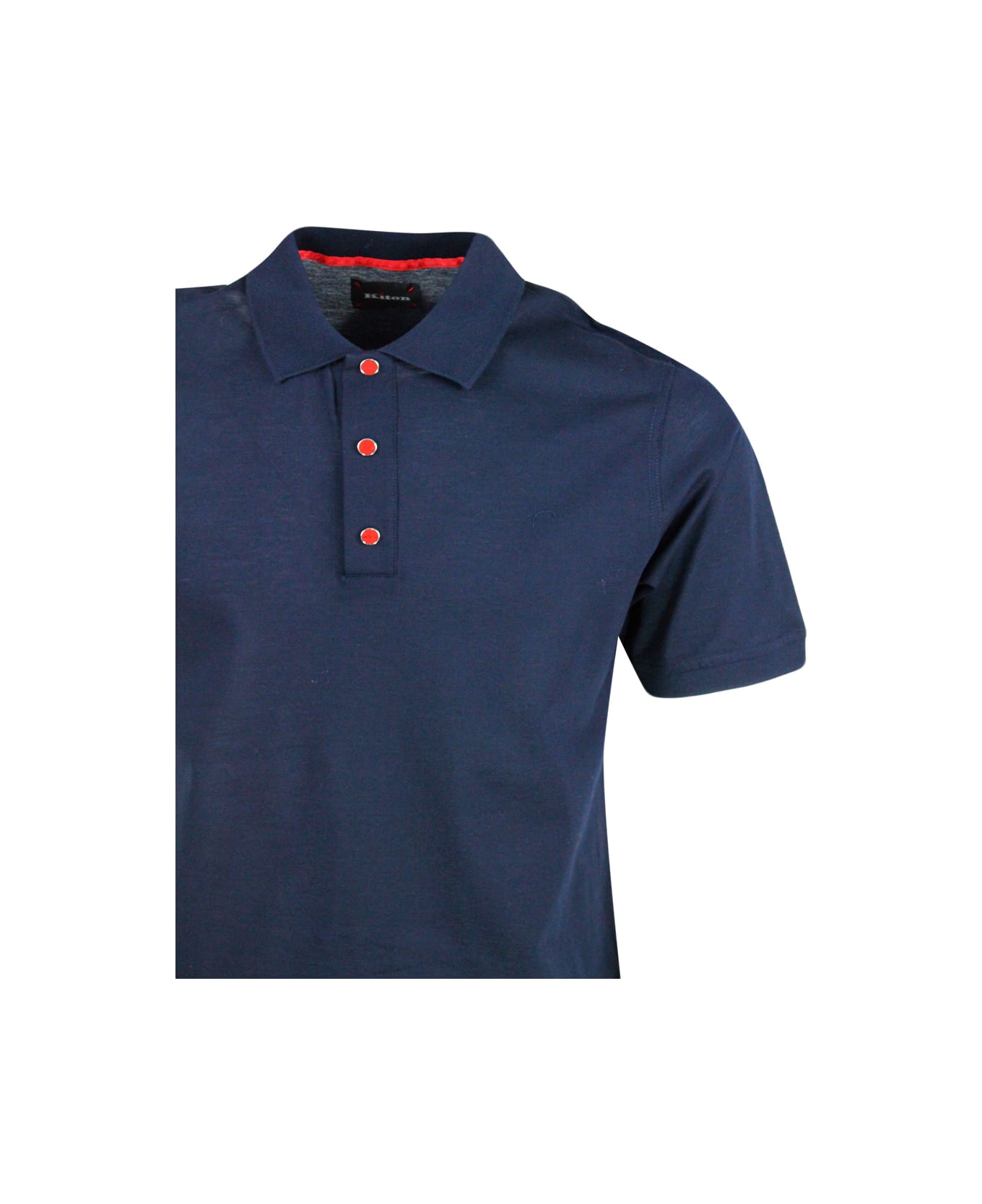 Kiton Short-sleeved Polo Shirt In Very Soft Piqué Cotton With Closure With Three Automatic Buttons With Logo - Blu navy ポロシャツ