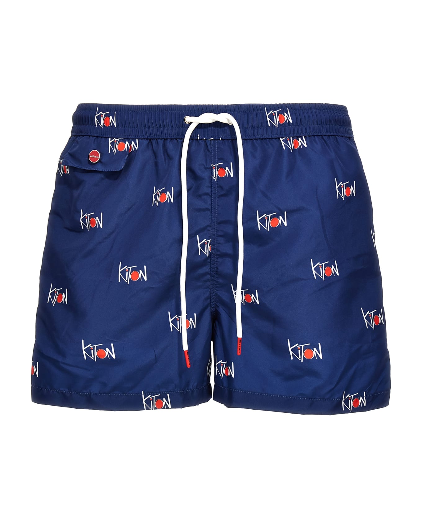Kiton Logo Print Swim Shorts - Blue