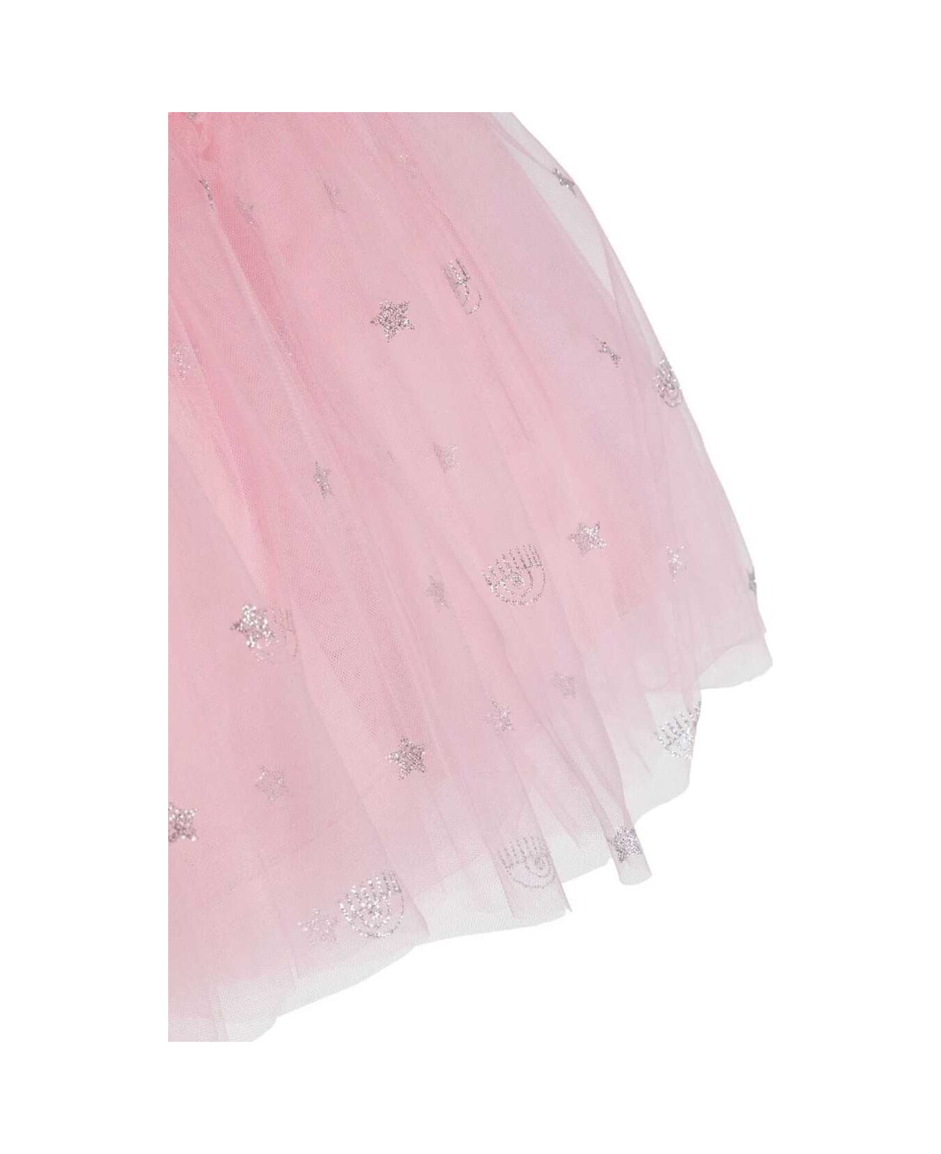 Chiara Ferragni Pink Glitter Monogram Tulle Dress In Polyamide Baby Girl - Pink