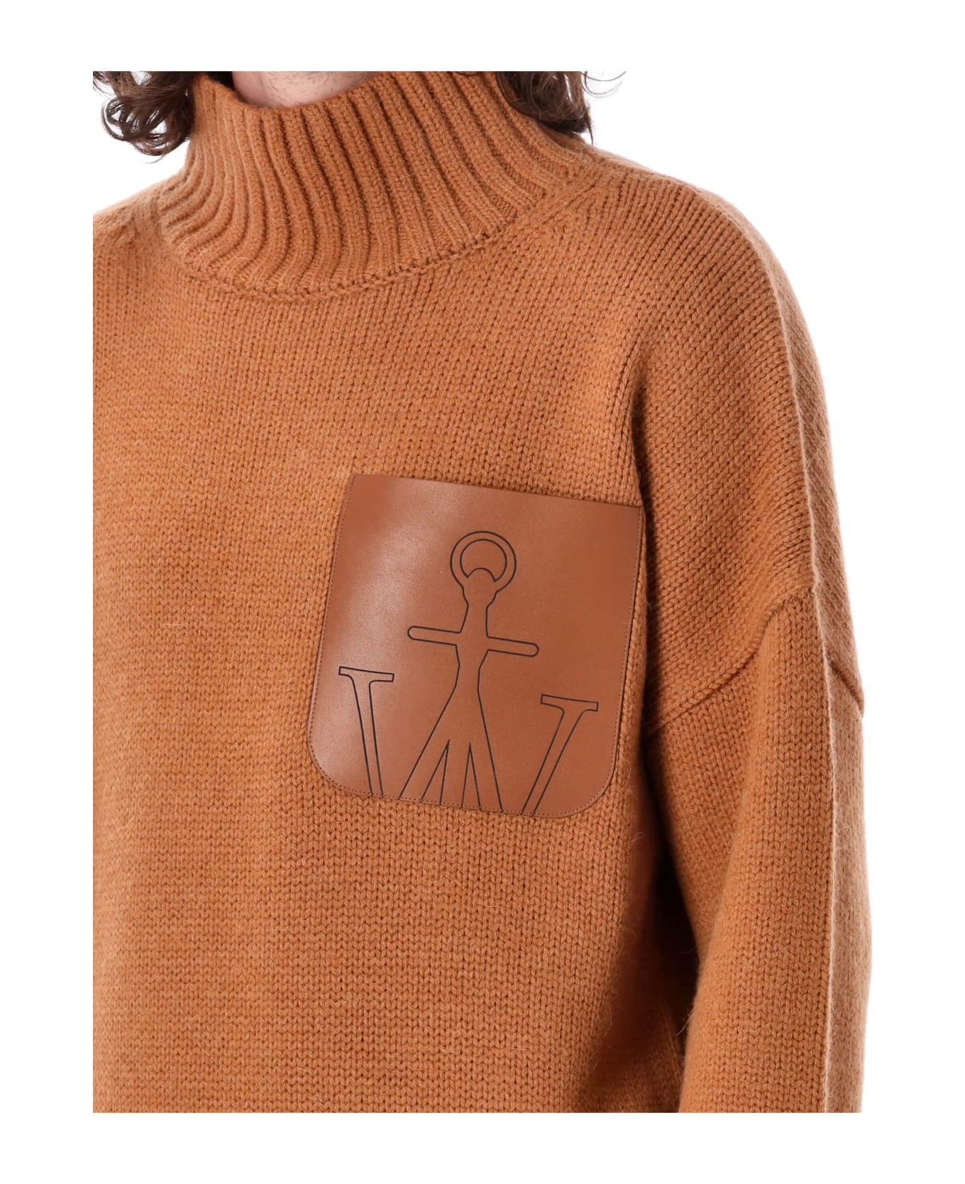 J.W. Anderson Leather Patchpocket High Neck Knit - Tobacco