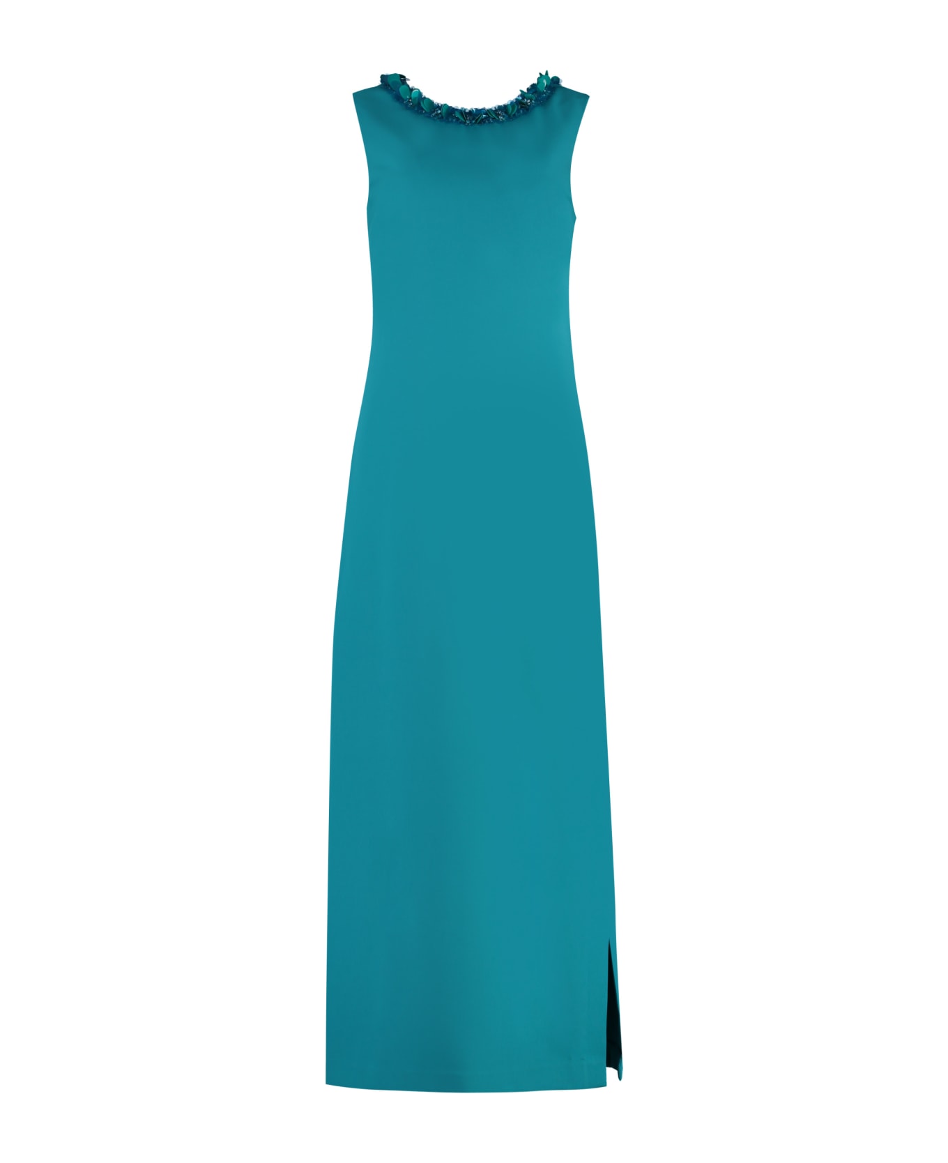 Parosh Floral Applications Dress - turquoise