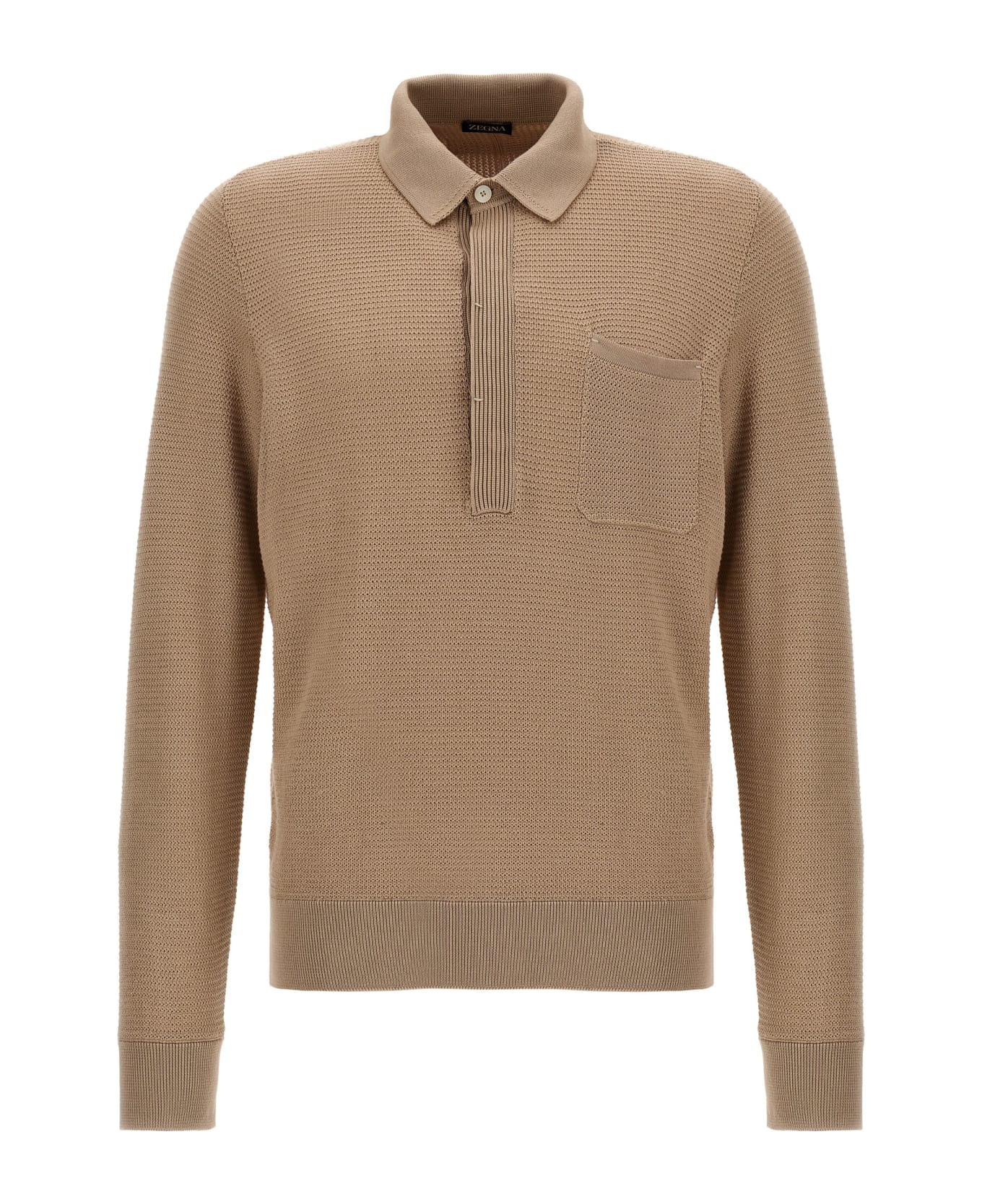 Zegna Knitted Polo Shirt - Beige