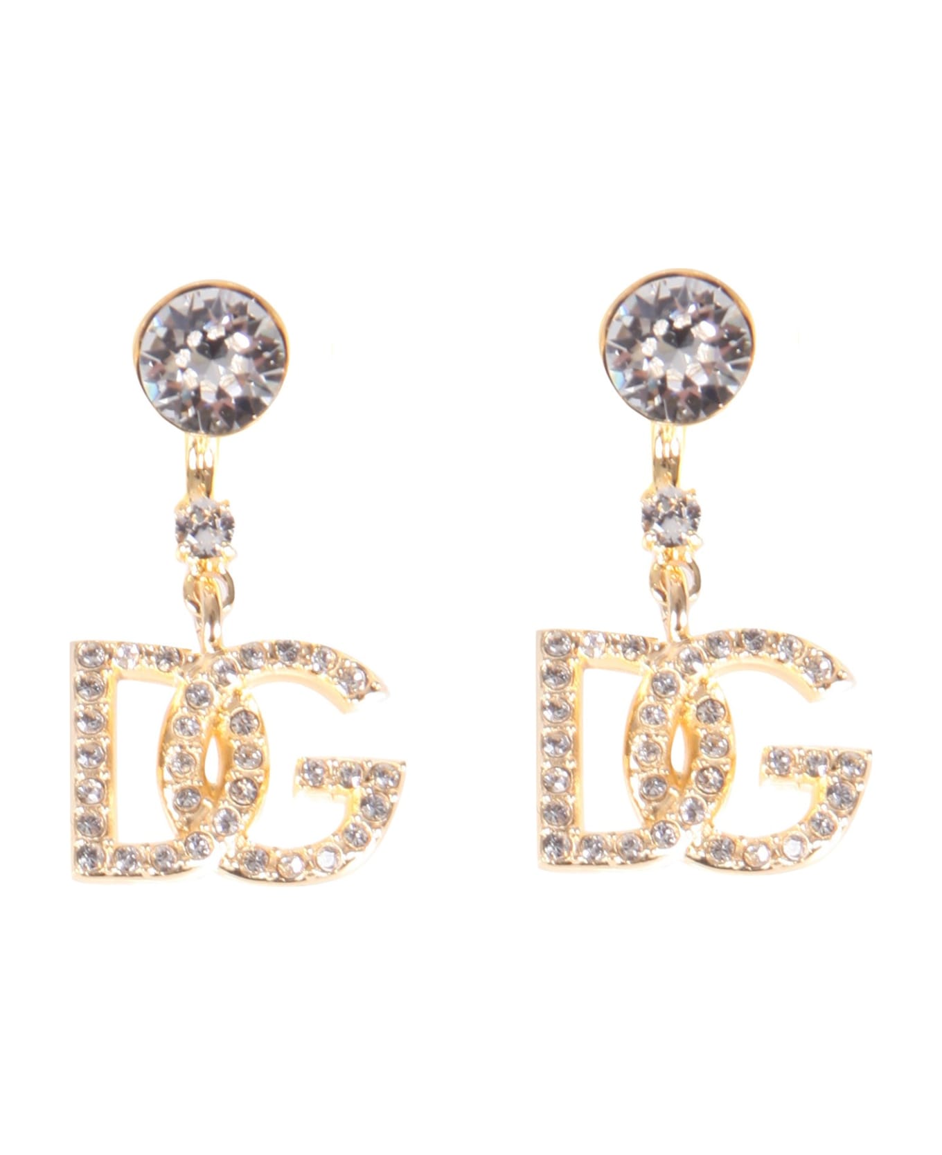 Dolce ribbed-knit & Gabbana Dg Logo Earrings With Rhinestones - Gold